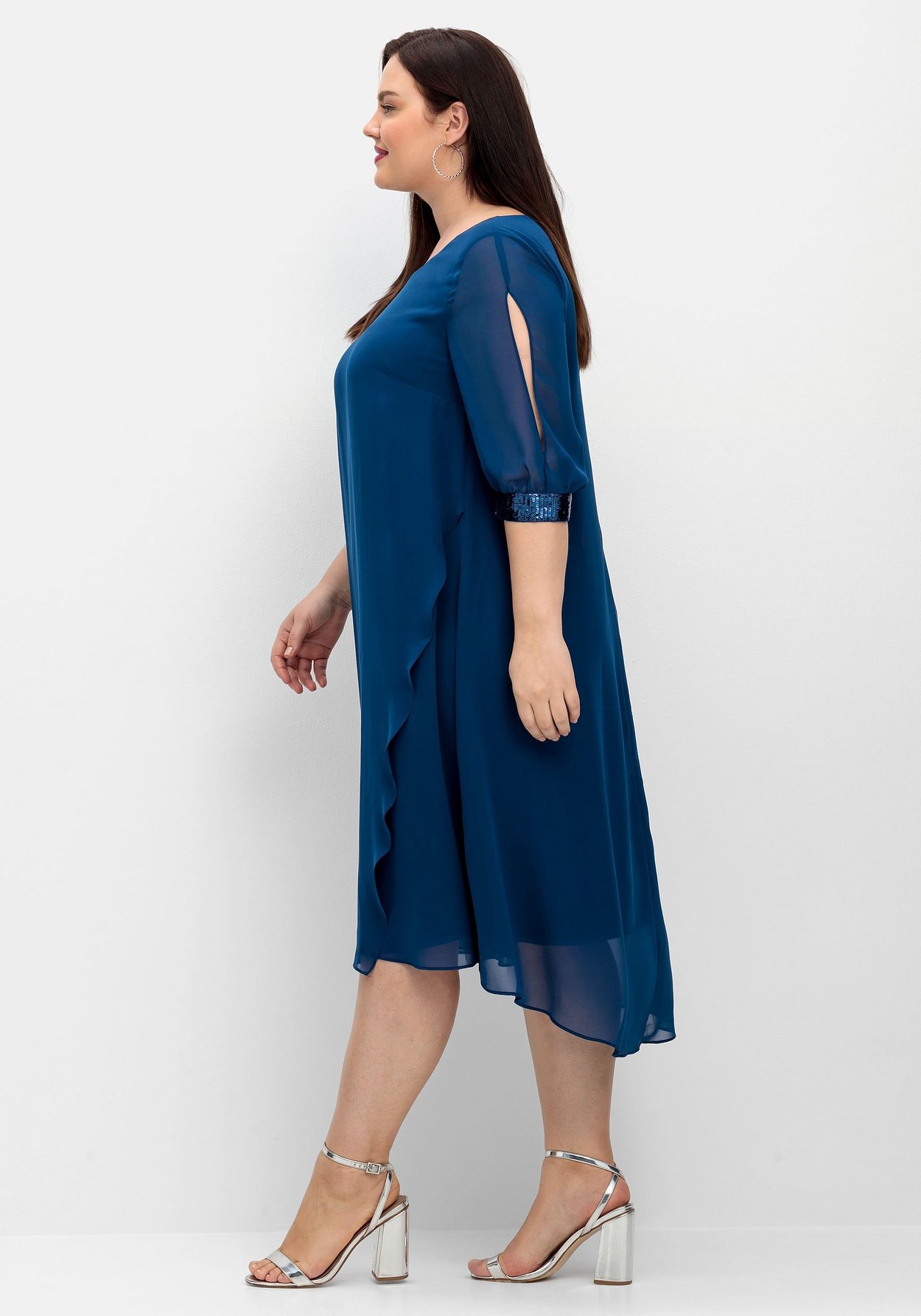 Sheego Abendkleid »Abendkleid aus Georgette, mit geschlitztem Ärmel«