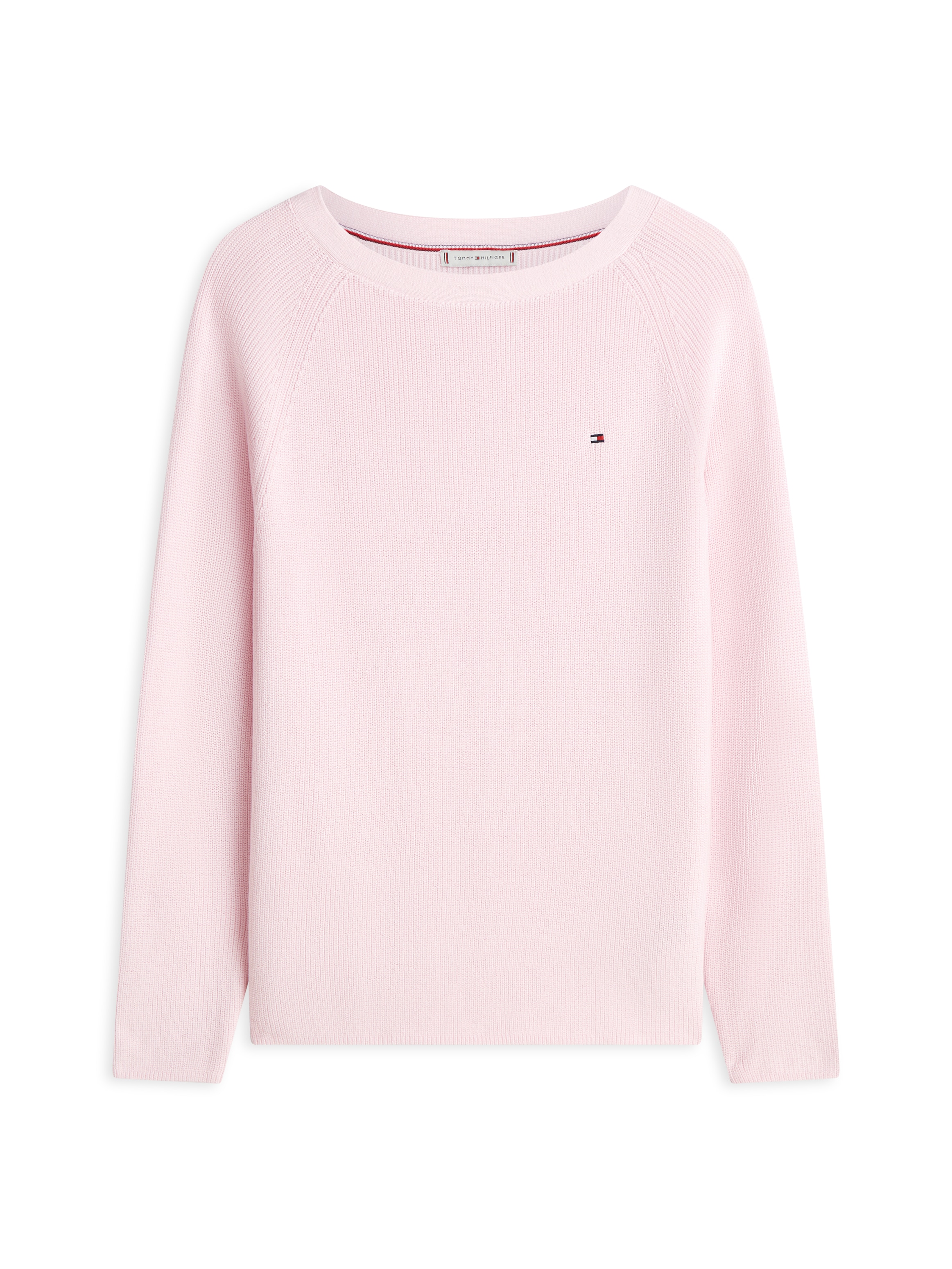 Tommy Hilfiger Strickpullover »CO CARDI FINE GG LS BOAT-NK SWT« mit Raglanärmel, Logostickerei