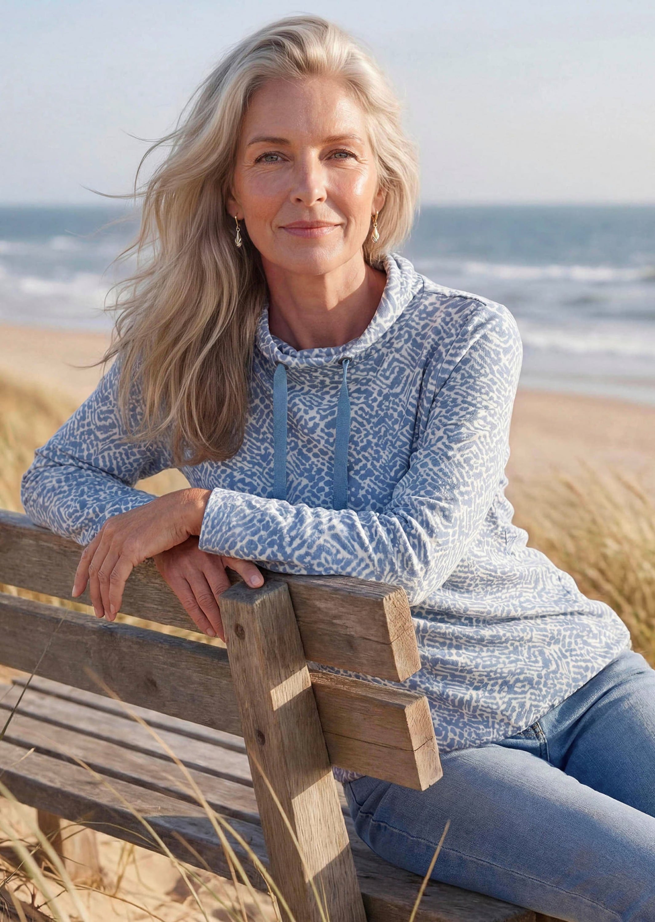 GOLDNER Sweatshirt »Sweater mit grafischem Druck«, Tunnelzug im Stehbund mit Kordelstoppern
