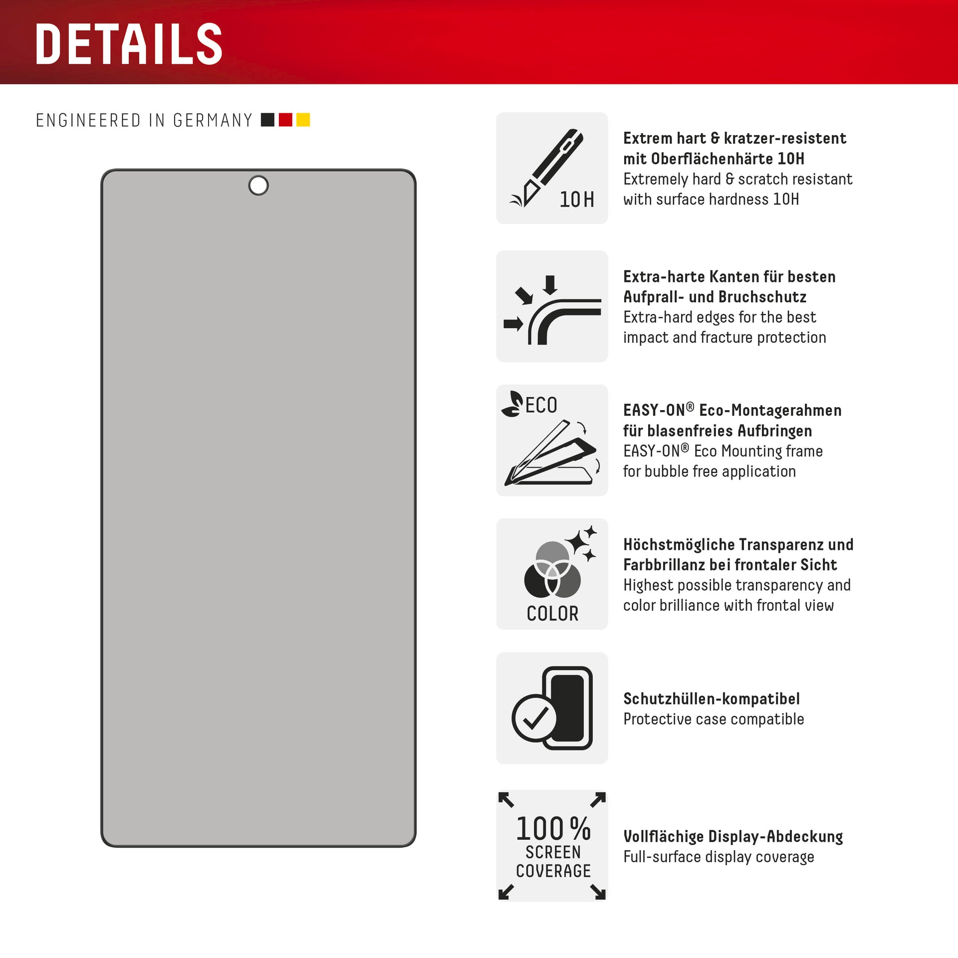 Displex Displayschutzglas »Privacy Glass Screen Protection«, für Samsung Galaxy S25 Ultra, Displayschutzfolie, Schutzfolie, Bildschirmschutz, kratz- & stoßfest