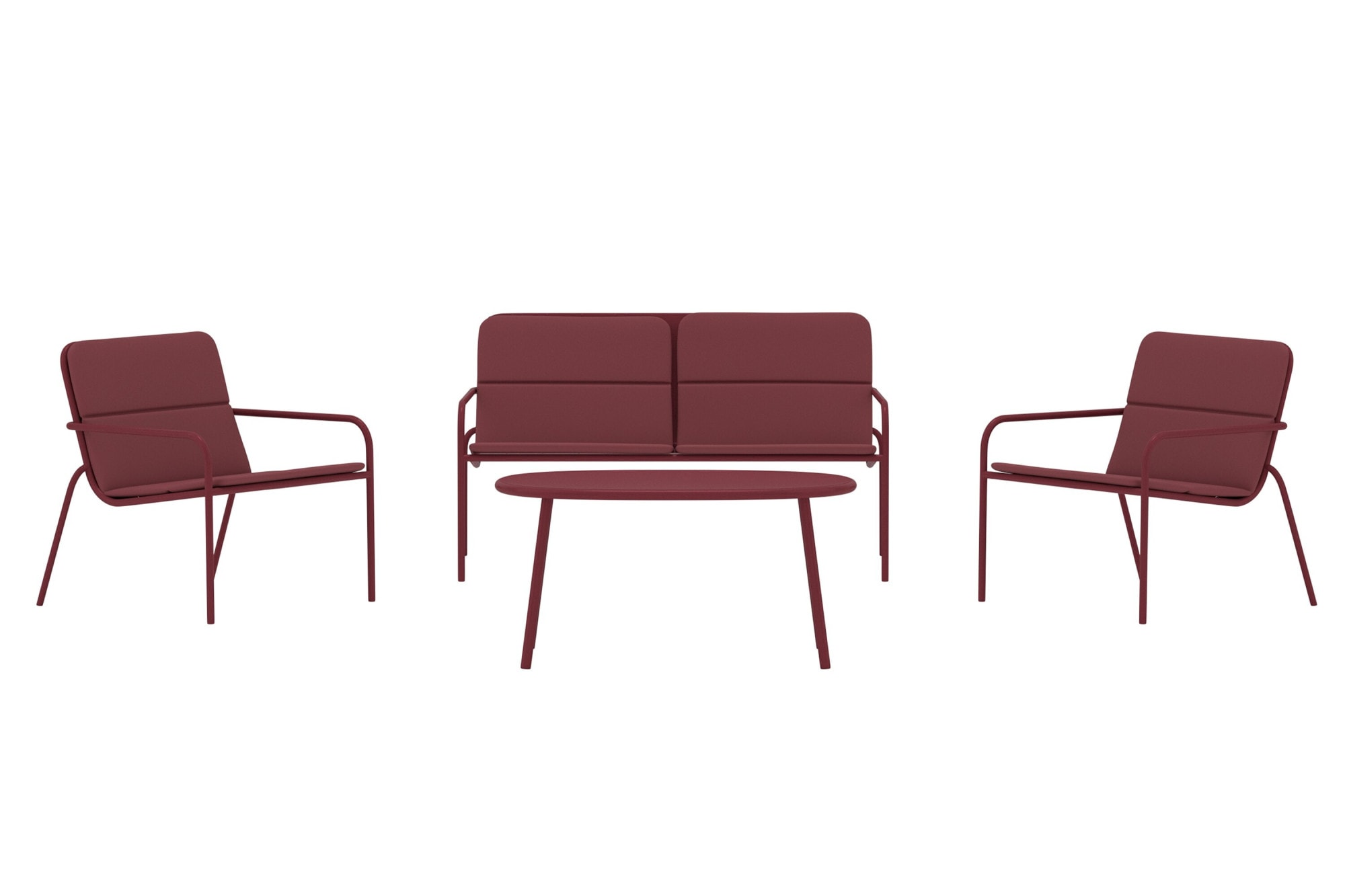 VENTURE HOME Fourni Gartenmöbelset, bestehend aus Tisch, Sofa, 2 Stühlen und bordeauxroten Kissen, Bordeaux Farbe