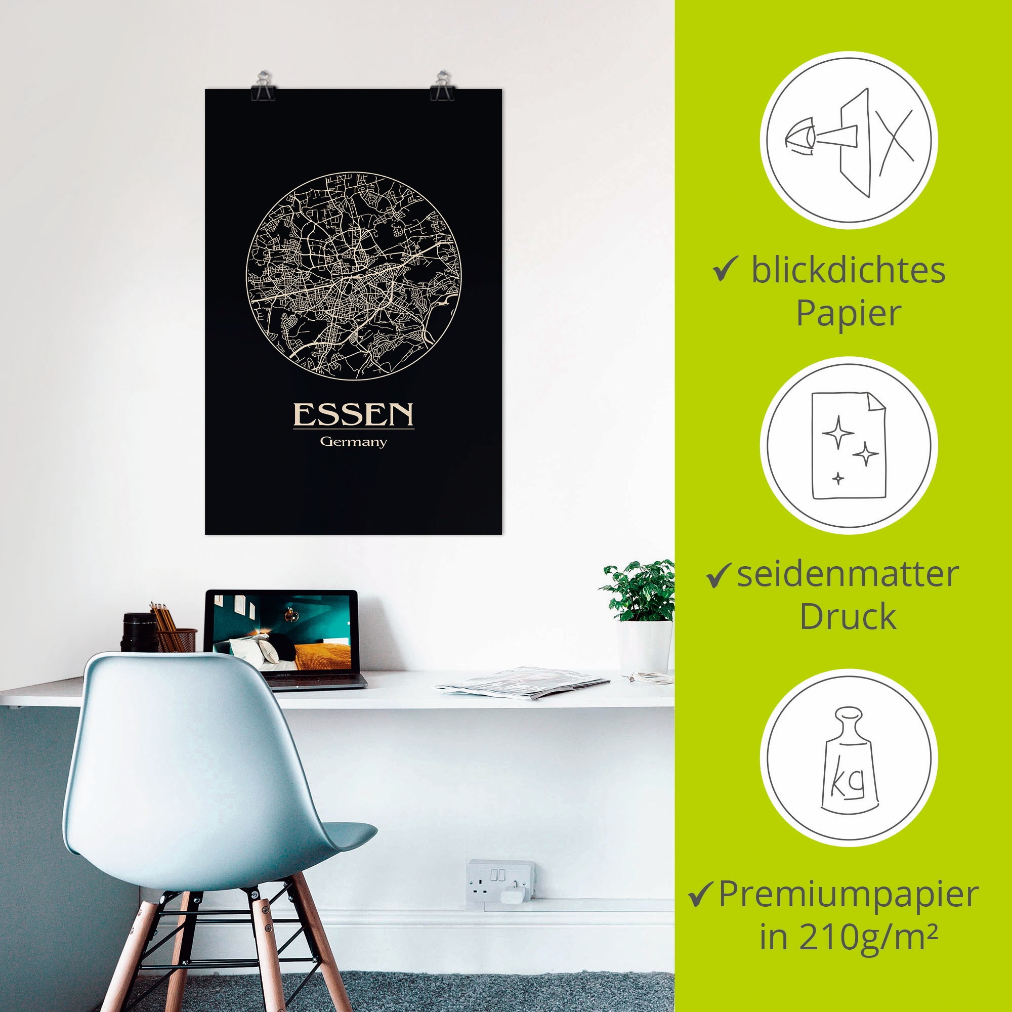 Artland Poster »Retro Karte Essen Deutschland Kreis« Deutschland 1 Stk. tlg. als Alubild, Leinwandbild, Wandaufkleber oder Poster in versch. Größen