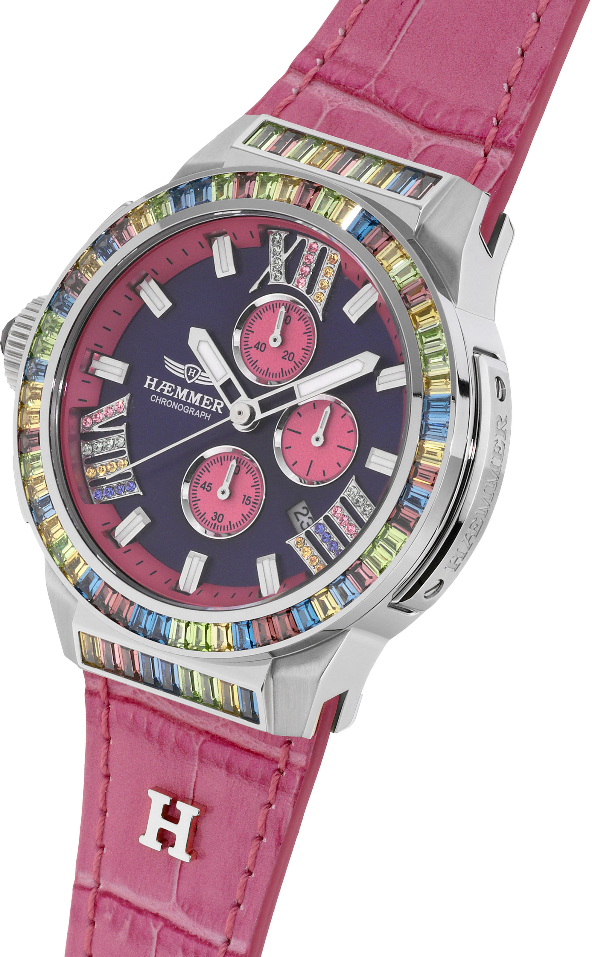 HAEMMER GERMANY Chronograph »GLORIOUS«, Quarzuhr, Damenuhr, Datum, Stoppfunktion, Saphirglas, Lederarmband