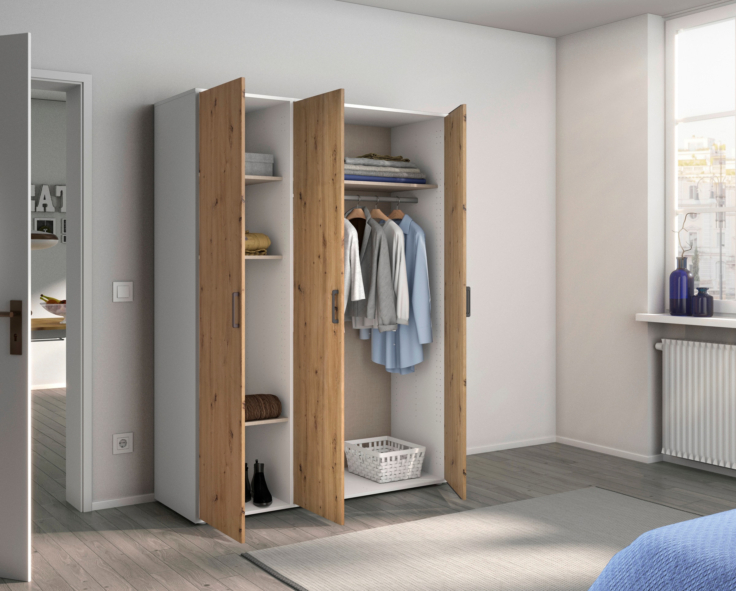 rauch Kleiderschrank »VOYAGER Garderobe Wäscheschrank TOPSELLER Schlafzimmer«, (in 3 verschiedenen Ausstattungen BASIC/CLASSIC/PREMIUM), Schrank mit modernen Griffen in viel Stauraum MADE IN GERMANY