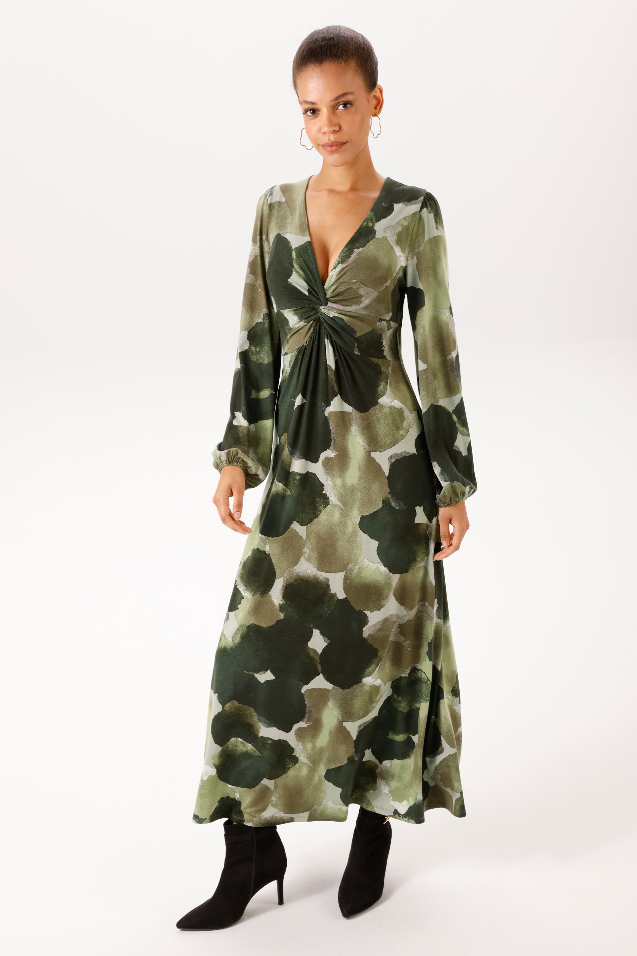 Aniston CASUAL Maxikleid mit raffiniertem Knoten am Dekolleté - NEUE KOLLEKTION