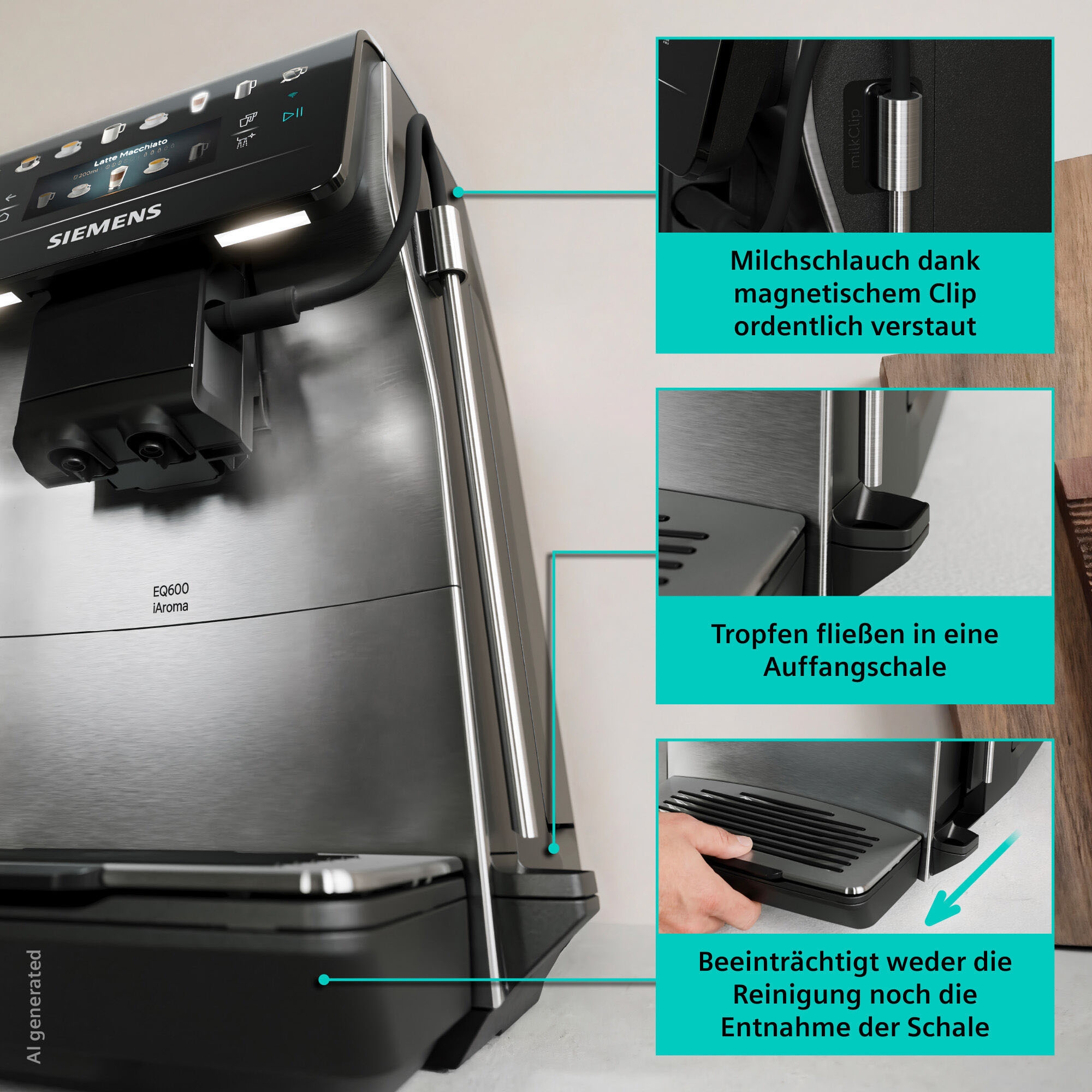 SIEMENS Kaffeevollautomat »EQ600 TP605EM3, 8 Getränke, XL-Getränke, bis zu 480ml, Kannenfunktion« bis zu 10 Favoriten, Doppeltassenfunktion, Keramikmahlwerk, Edelstahl