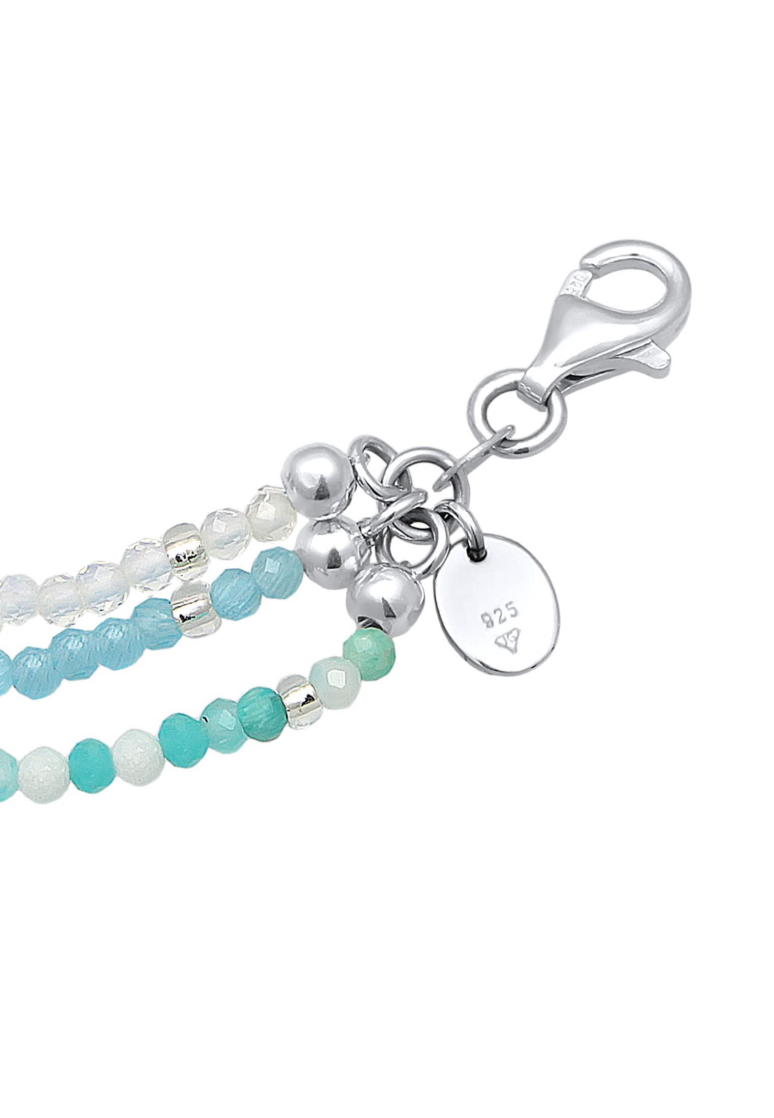 Elli Premium Silberkette »Halskette Edelstein Perlen Mondstein Zirkon 3-reihig 925 Silber«