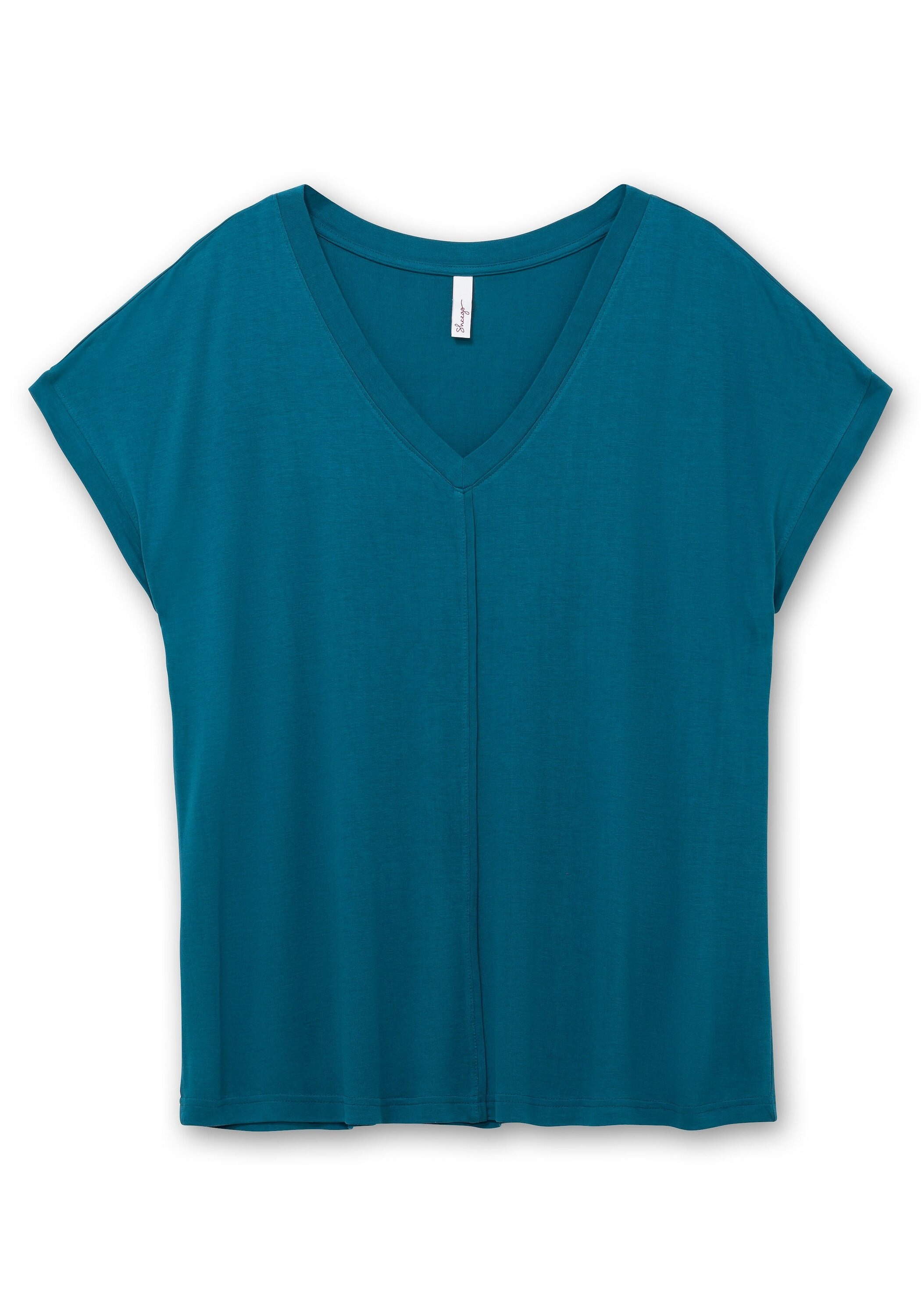 Sheego T-Shirt »Shirt mit V-Ausschnitt und Zierpaspel vorn«
