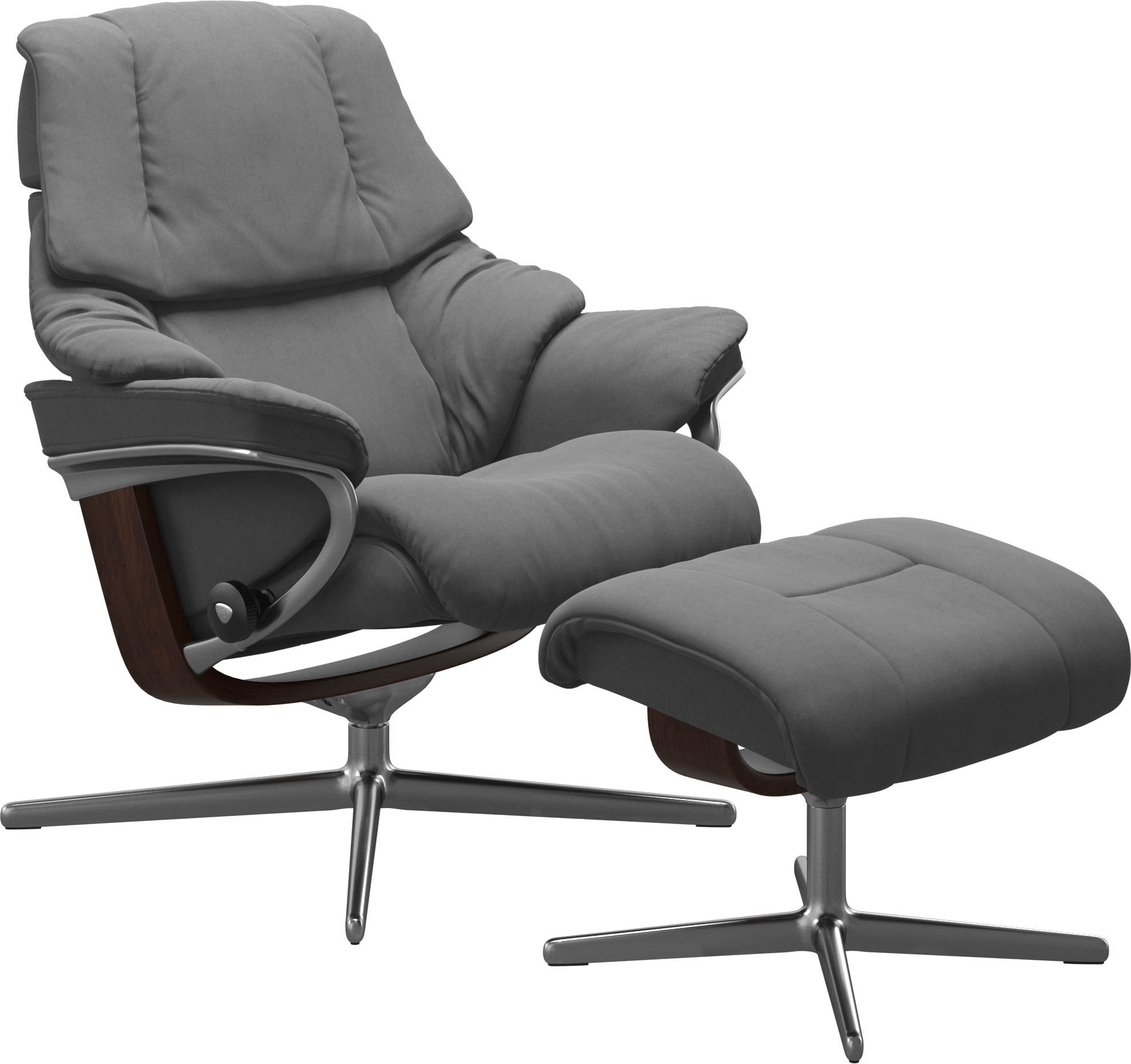 Stressless® Relaxsessel »Reno«, (Set, Relaxsessel mit Hocker), mit Hocker, mit Cross Base, Größe S, M & L, Holzakzent Braun