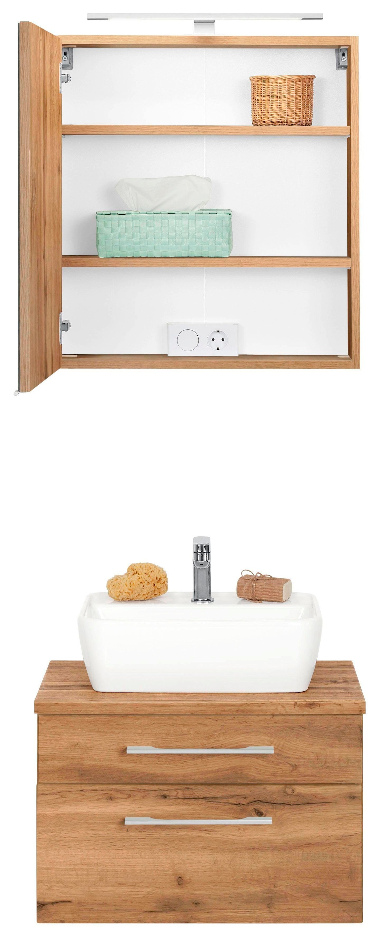 HELD MÖBEL Badmöbel-Set »Davos«, (2 St.), Spiegelschrank Breite 60 cm, mit  rechteckigem Waschbecken bequem bestellen