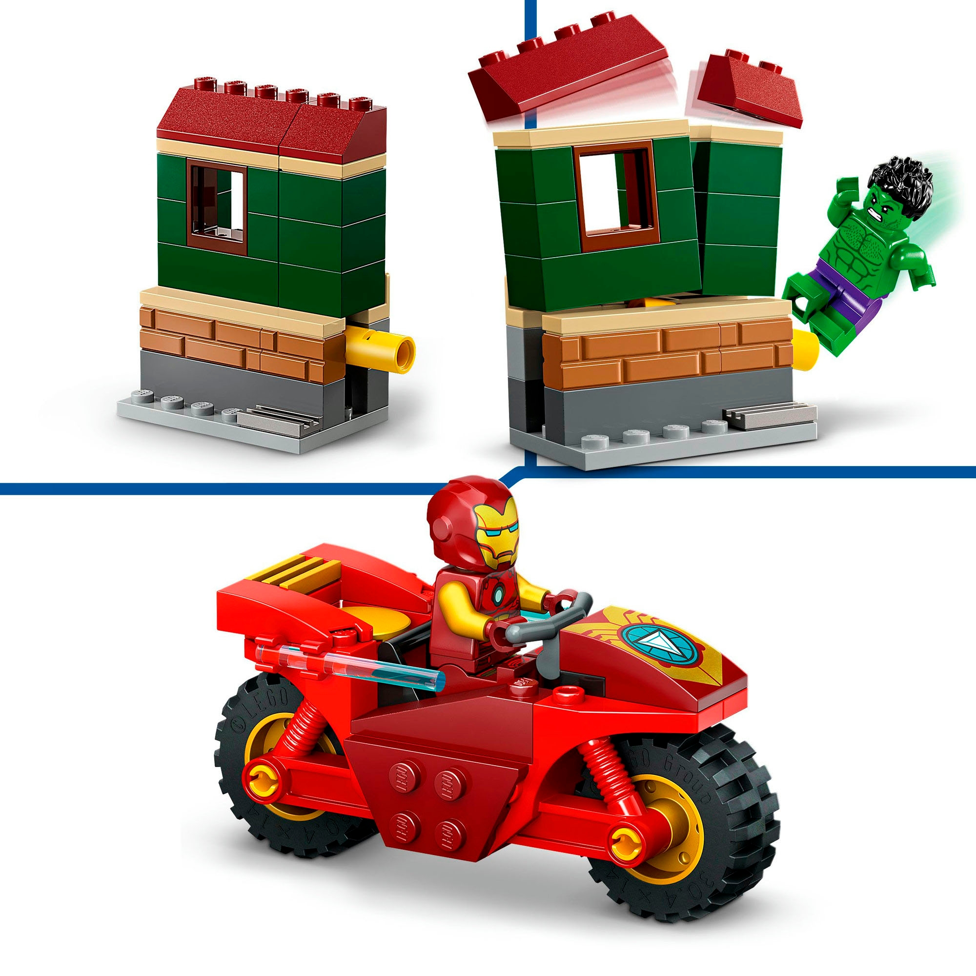 LEGO® Konstruktionsspielsteine »Iron Man mit Bike und der Hulk (76287), LEGO Super Heroes«, (68 St.), Made in Europe