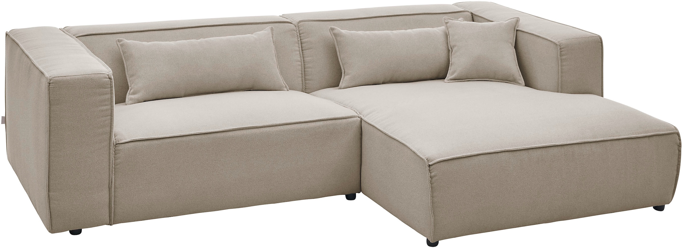 LeGer Home by Lena Gercke Ecksofa »PIARA mit Kedernaht, Cord, Leinenoptik o. Strukturstoff, Couch, L-Form«, wahlweise Ottomane rechts/links, schwarze Füße, bequemer Sitzkomfort