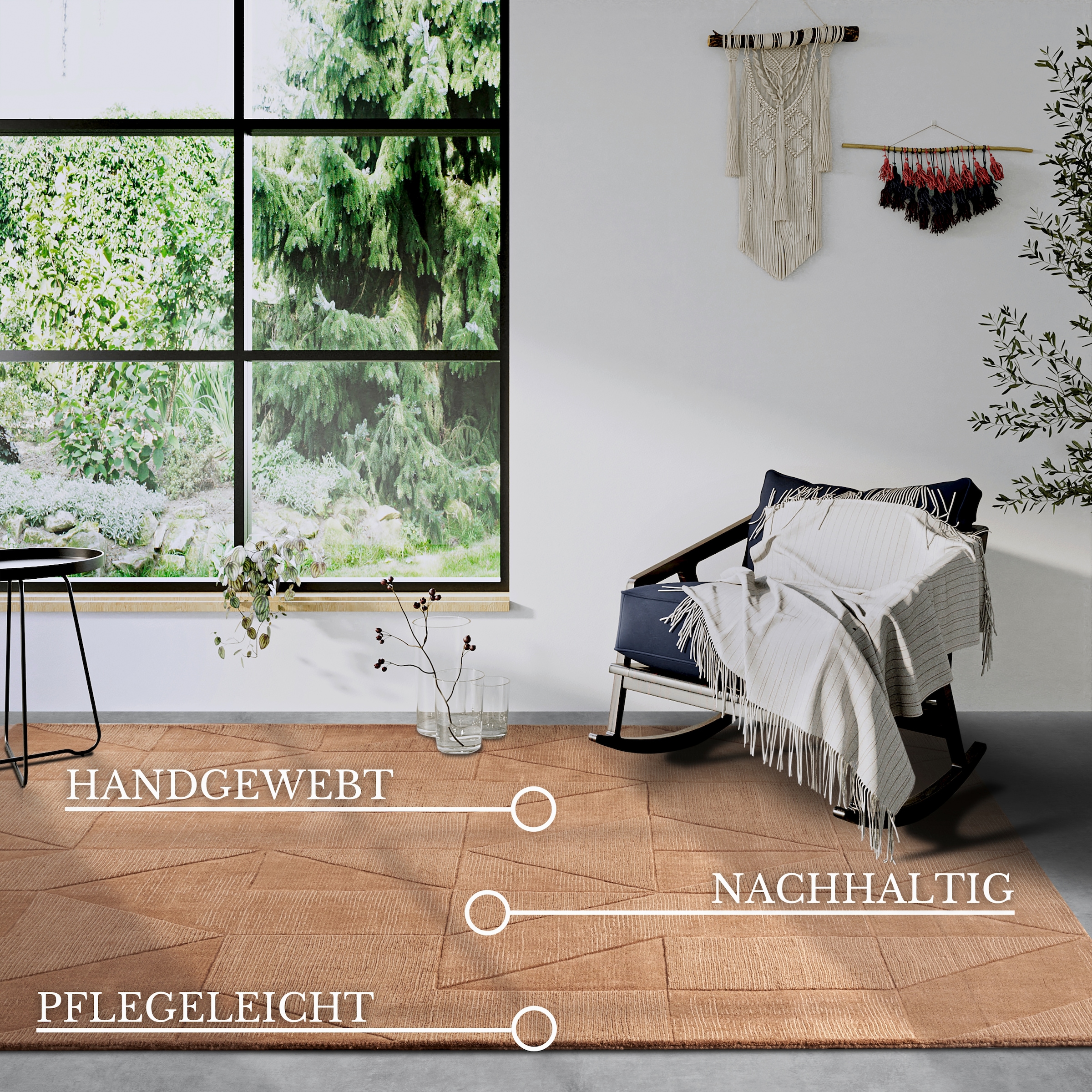 Villeroy & Boch Wollteppich »Ursule«, rechteckig, 10 mm Höhe, Läufer, handgewebt, Wolle, Natur, Wohnzimmer, Geometrie, Boho
