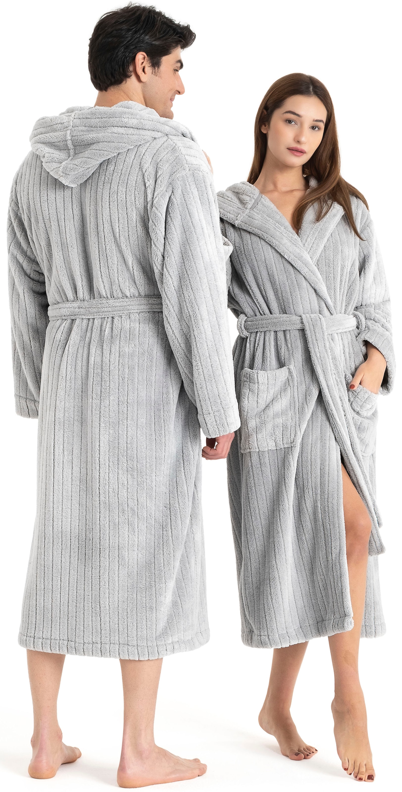 LeGer Home by Lena Gercke Unisex-Bademantel »Lovina gestreift, ideal für Sauna & Spa, Hotelbademantel, Morgenmantel« 1 Stk. Hoch-Tief, kuschelig weicher Fleece, plüsch, Damen und Herren, XS-3XL