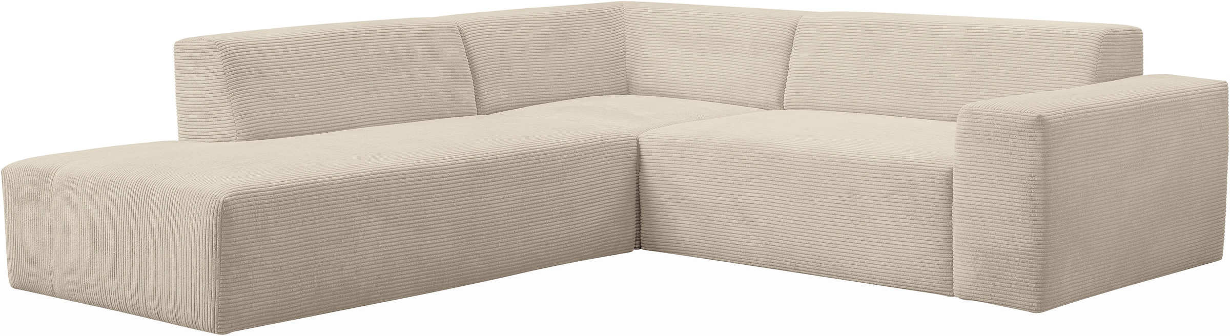 WERK2 Ecksofa »Zeus-M, tolles Sofa mit schönen Details, L-Form«, Curvy Trend Garnitur, urbane Optik, komfortable Wellenunterfederung