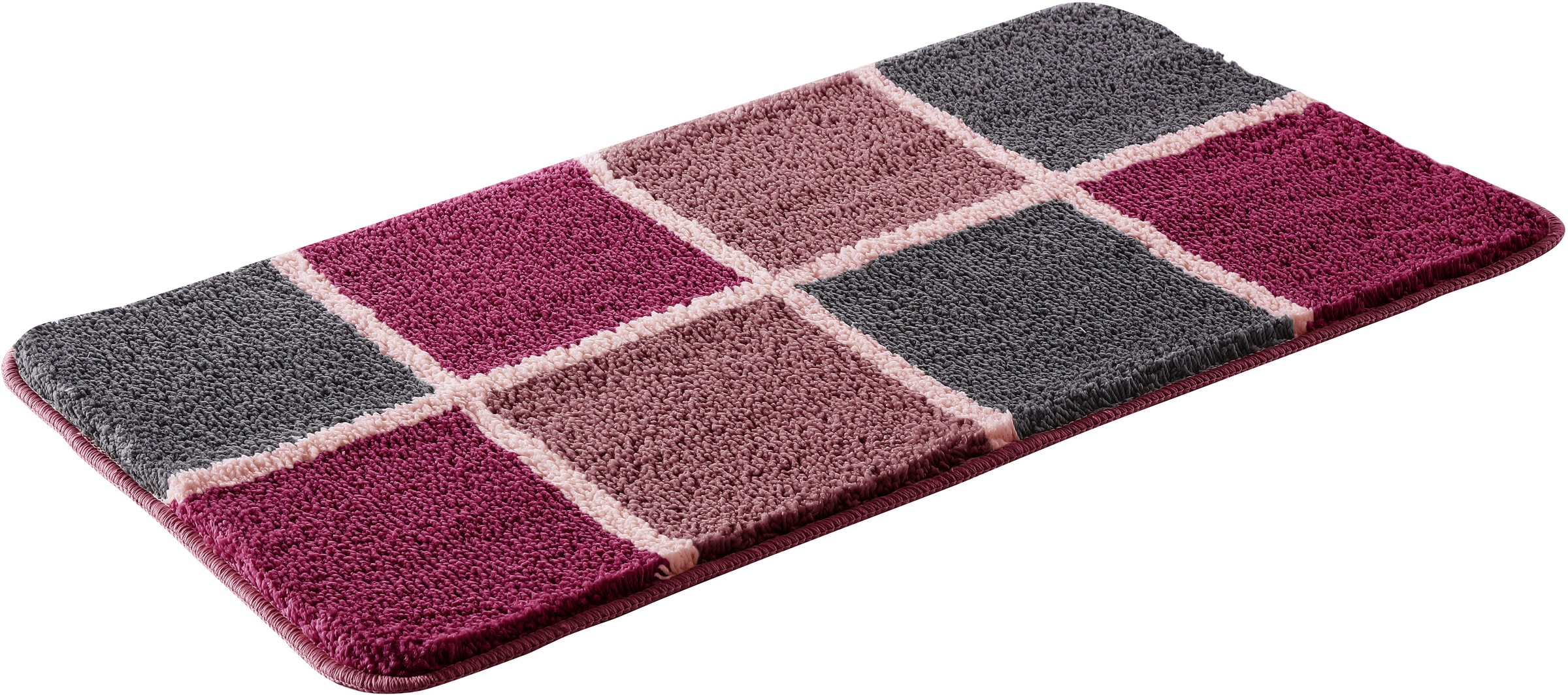 my home Badematte »Anna mit Kachelmuster, Badvorleger, Badezimmer Teppich, Duschvorleger«, rutschhemmend beschichtet, strapazierfähig, Badteppich, Hoch Tief Effekt, Modern, Weich