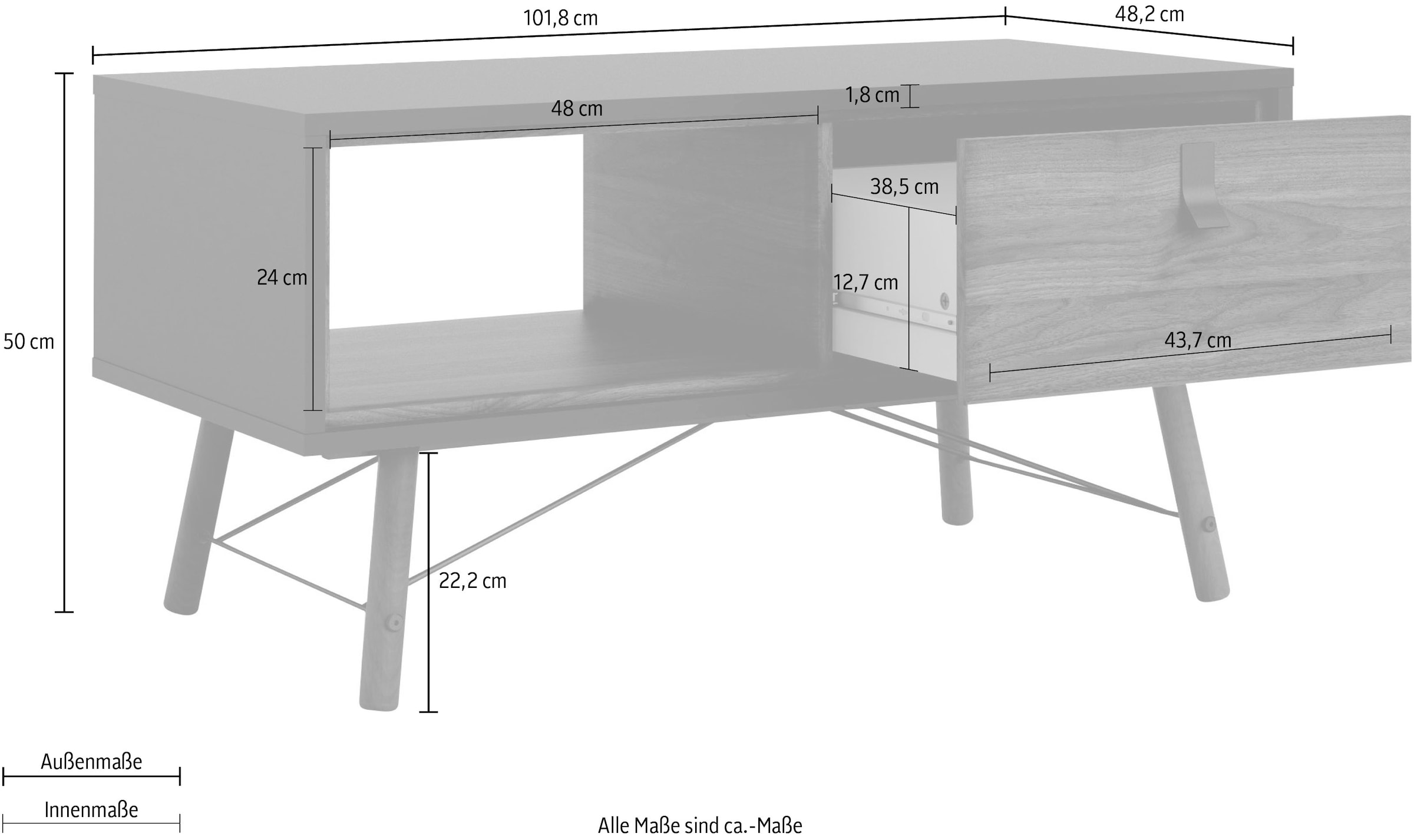 andas Couchtisch »Ry Beistelltisch, Sofatisch, Kaffeetisch, Wohnzimmertisch«, mit 1 Schublade und einem Ablagefach unter der Tischplatte