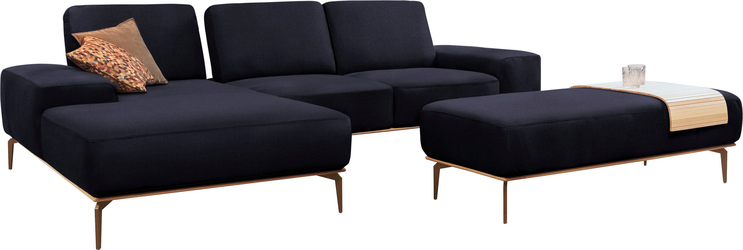 W.SCHILLIG Ecksofa »run, Designsofa mit tollem Sitzkomfort, L-Form«, mit Holzsockel, Füße in Bronze pulverbeschichtet, Breite 299 cm