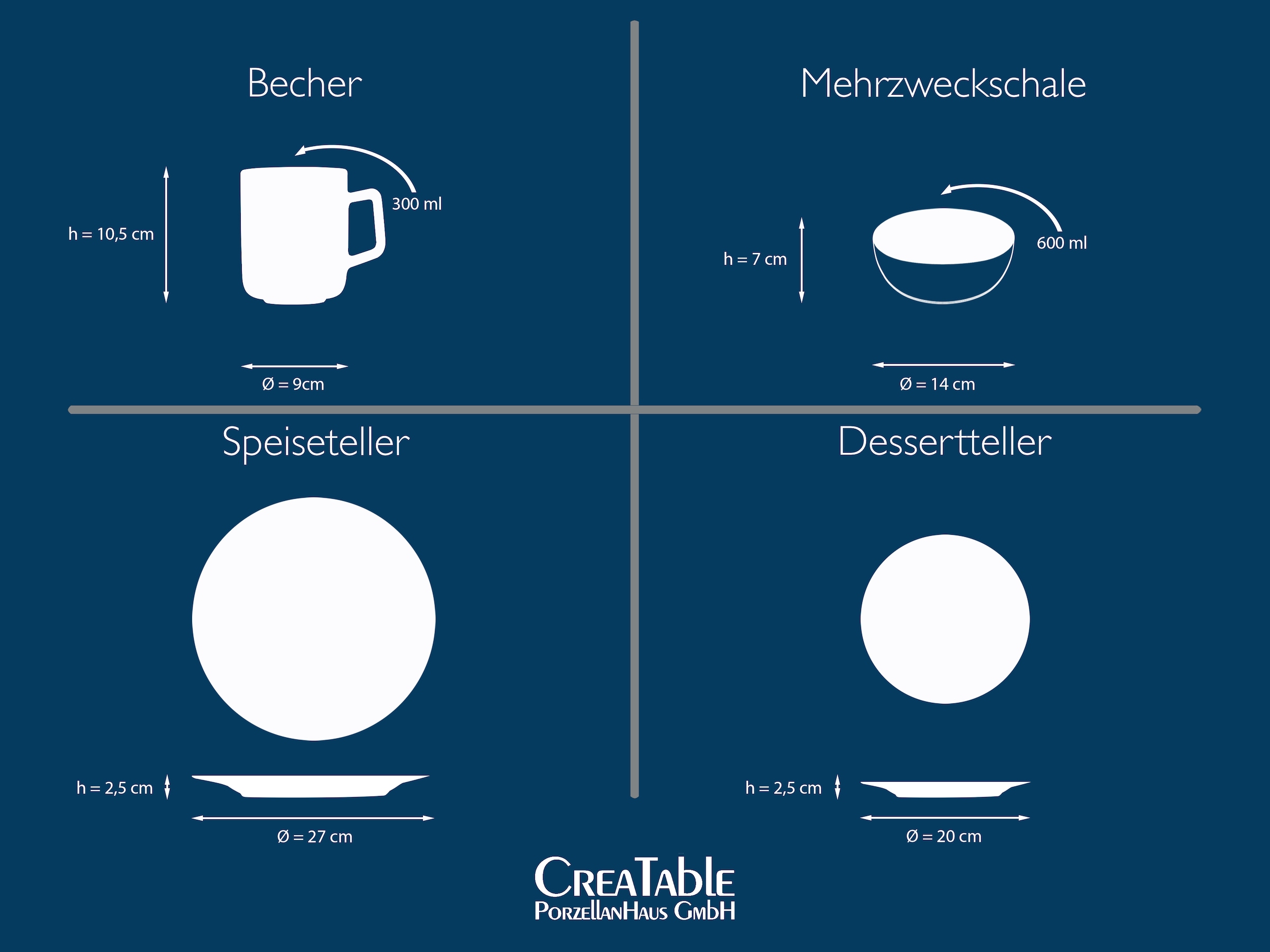 CreaTable Kombiservice »Luna Black Line«, (Set, 16 tlg.), handgemaltes Liniendekor