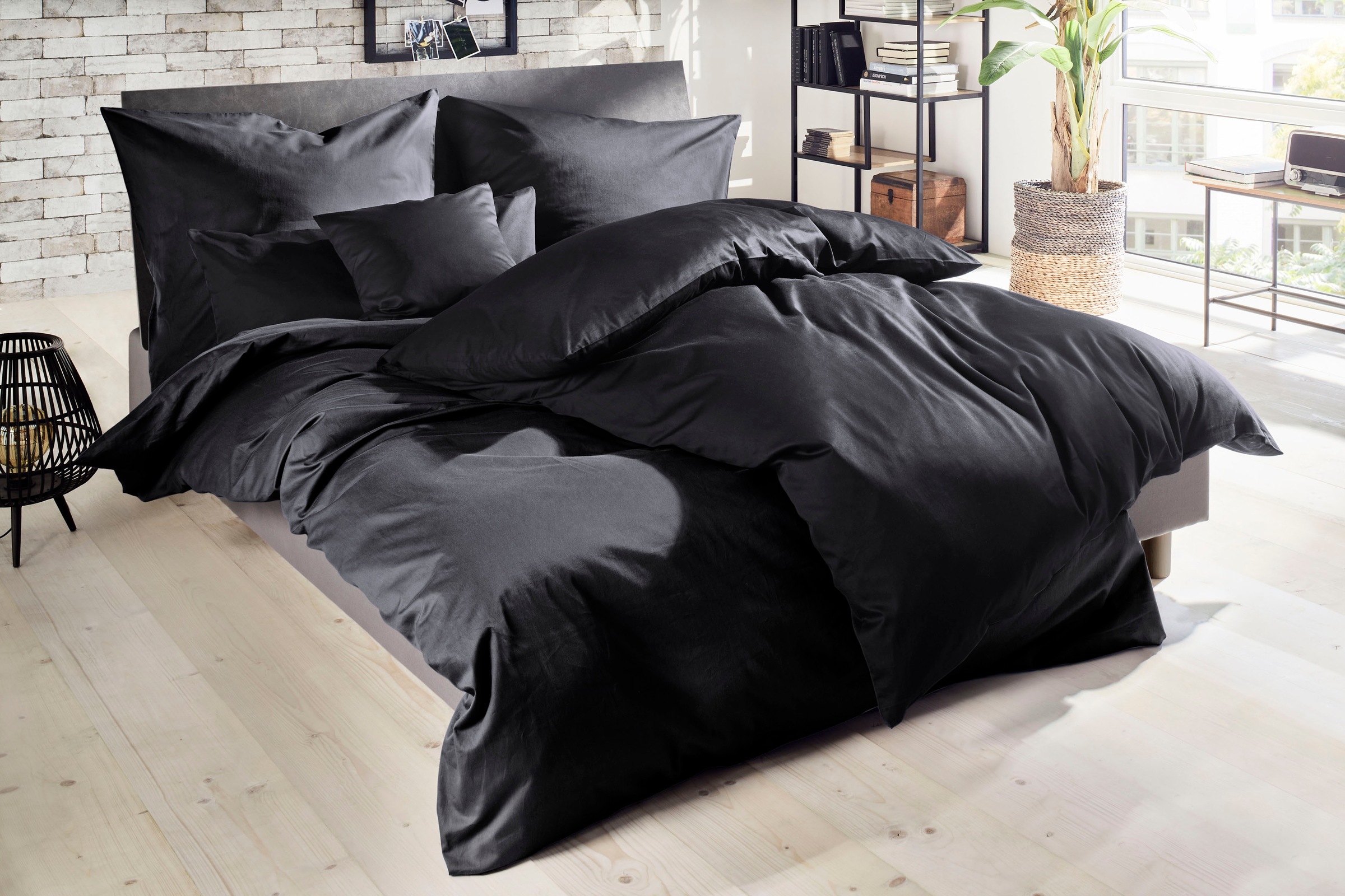 Primera Bettwäsche "Uni Luxus-Satin in Gr. 135x200, 155x220 oder 200x200 cm" 2 Stk. Bettwäsche aus Baumwolle, unifarbene Bettwäsche mit Reißverschluss