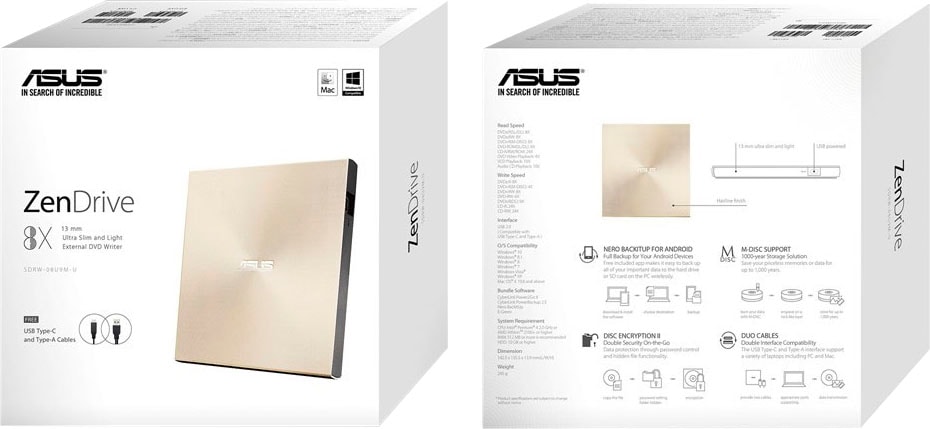 Asus Diskettenlaufwerk »SDRW-08U9M-U«, (USB 2.0-USB Type-A DVD 8 fachx/CD 24 fachx)