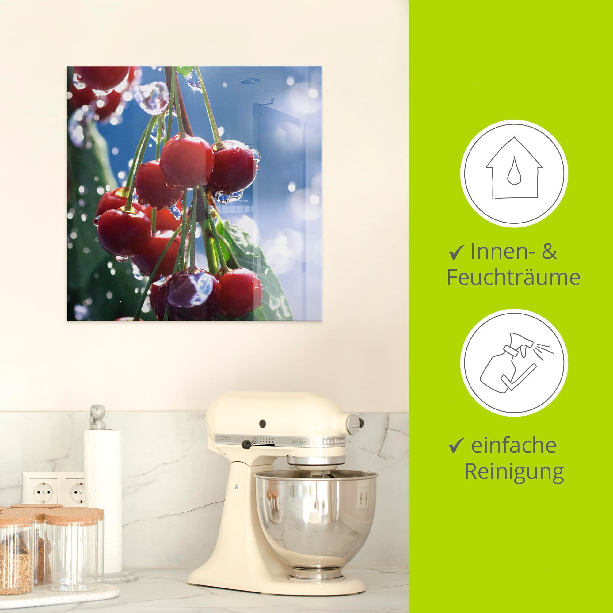 Artland Glasbild »Rote Kirschen im Sommerregen« Lebensmittel 1 Stk. tlg. in verschiedenen Größen