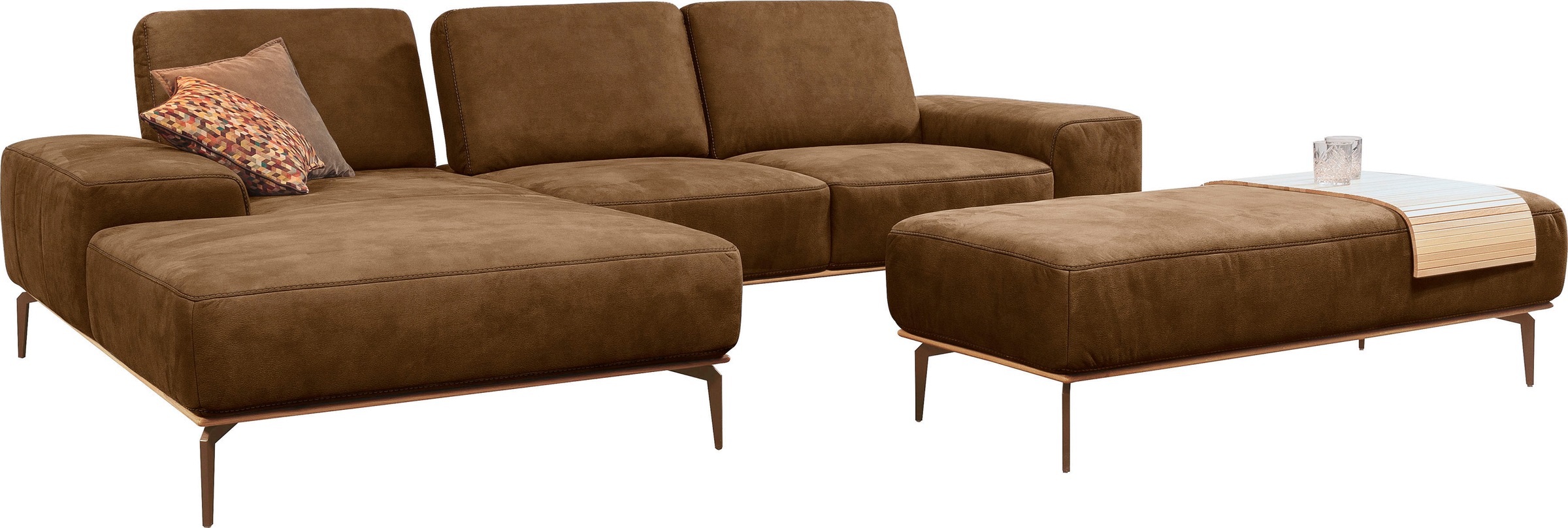W.SCHILLIG Ecksofa »run, Designsofa mit tollem Sitzkomfort, L-Form«, mit Holzsockel, Füße in Bronze pulverbeschichtet, Breite 299 cm