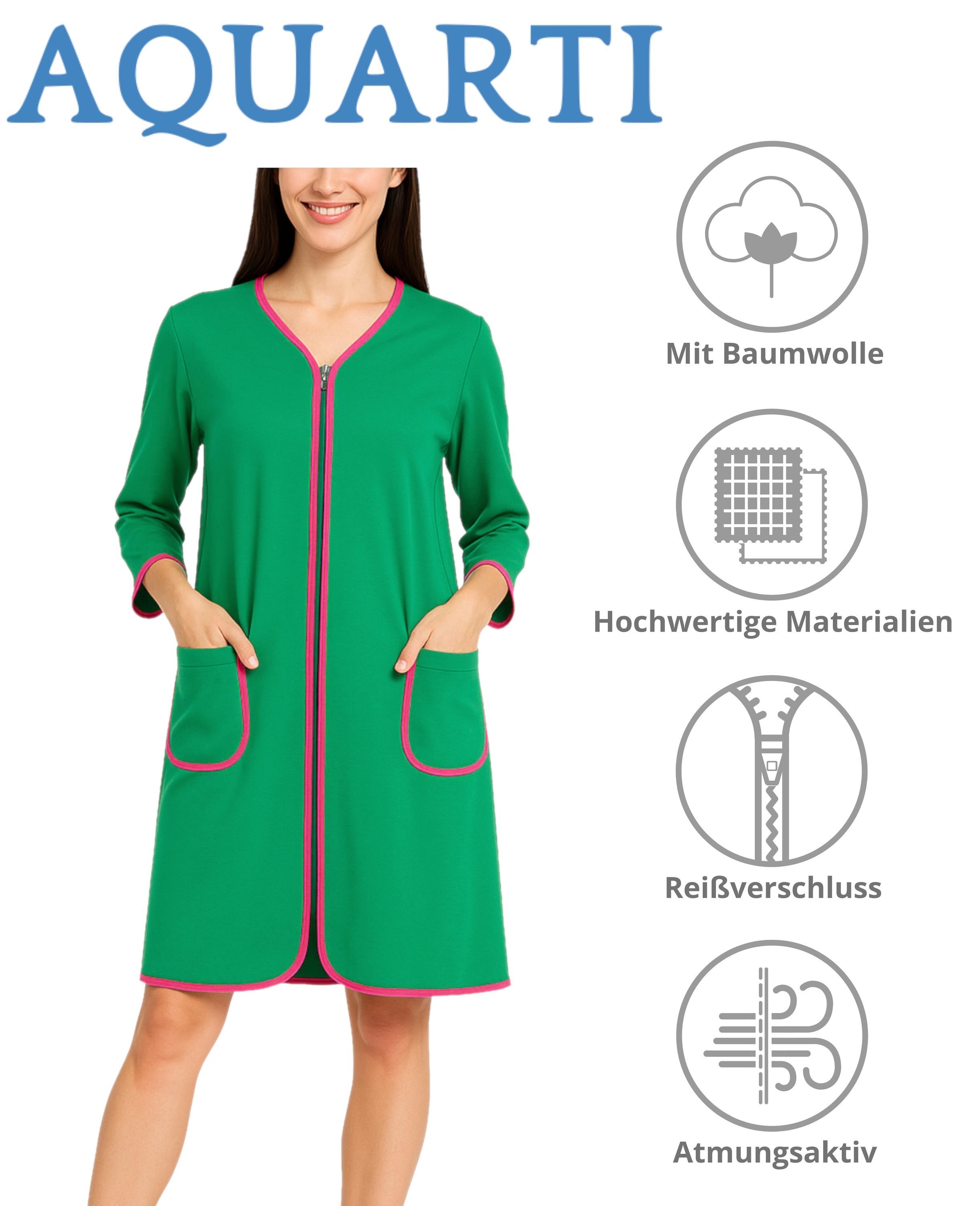 AQUARTI Damenbademantel »Bademantel Aquarti Damen Bademantel mit Reißverschluss 3/4 Ärmel«