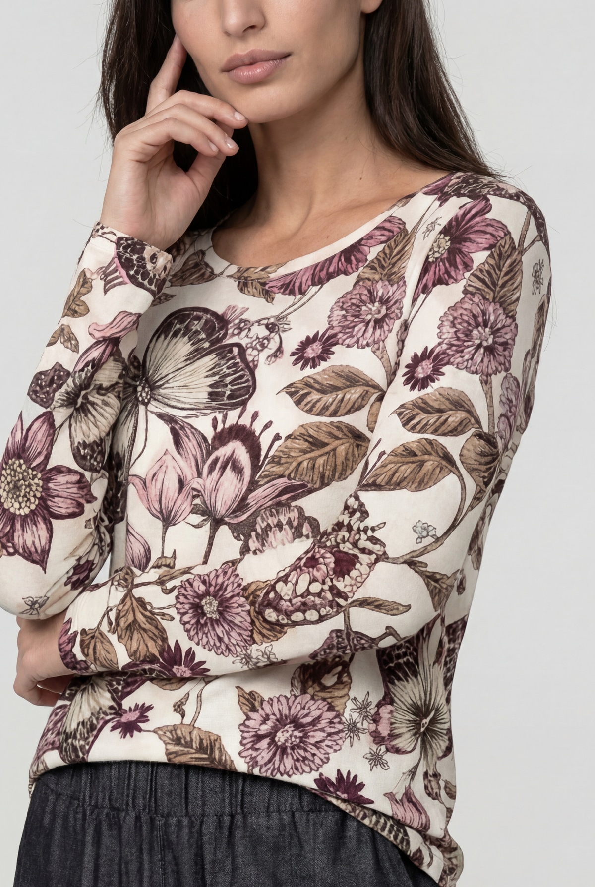 Monari Langarmshirt »Shirt Blume allover« Regular fit mit Blumenmuster