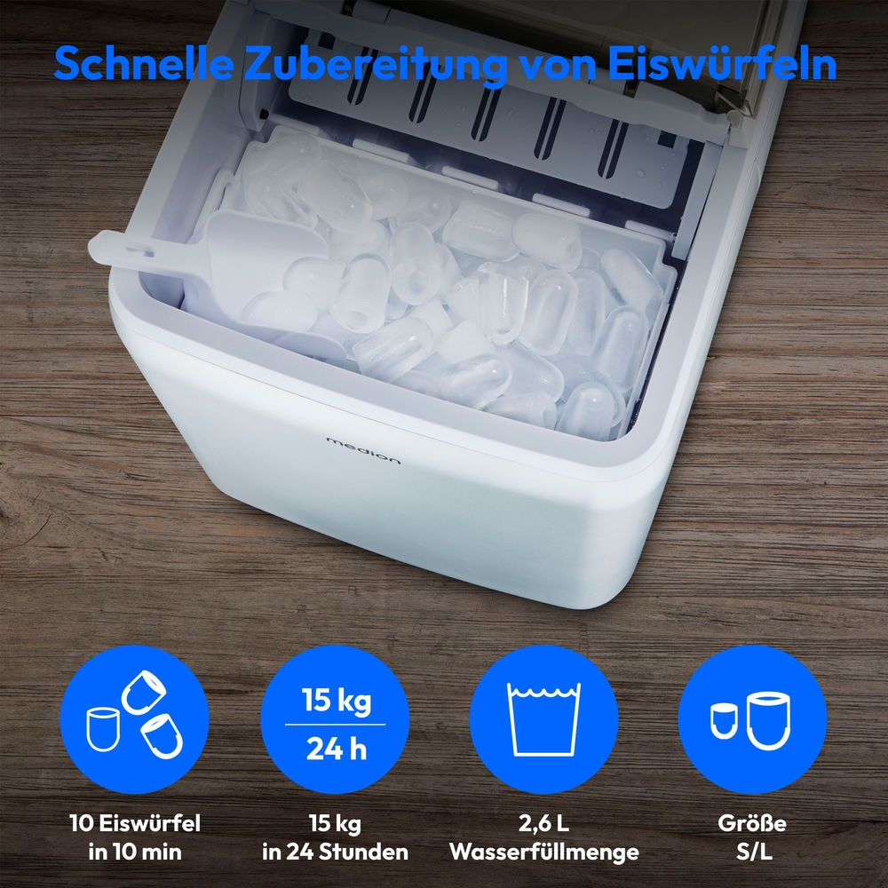 Medion® Eiswürfelmaschine »MD 11950«, 2 Eiswürfelgrößen, 2,6 L Wassertank, Selbstreinigungsfunktion