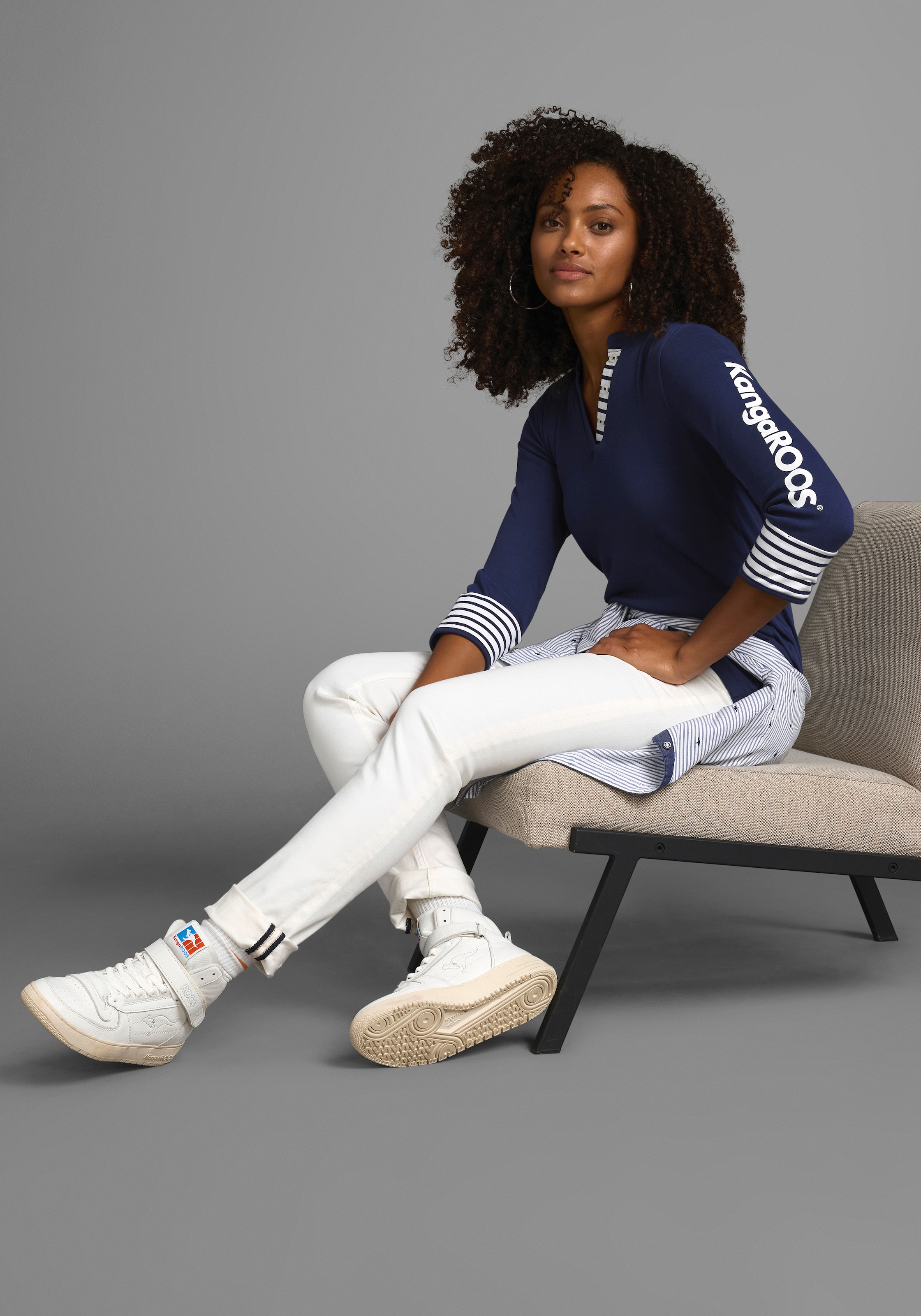 KangaROOS 3/4-Arm-Shirt 3/4-Arm,  figurbetonte Passform,  mit Logodruck