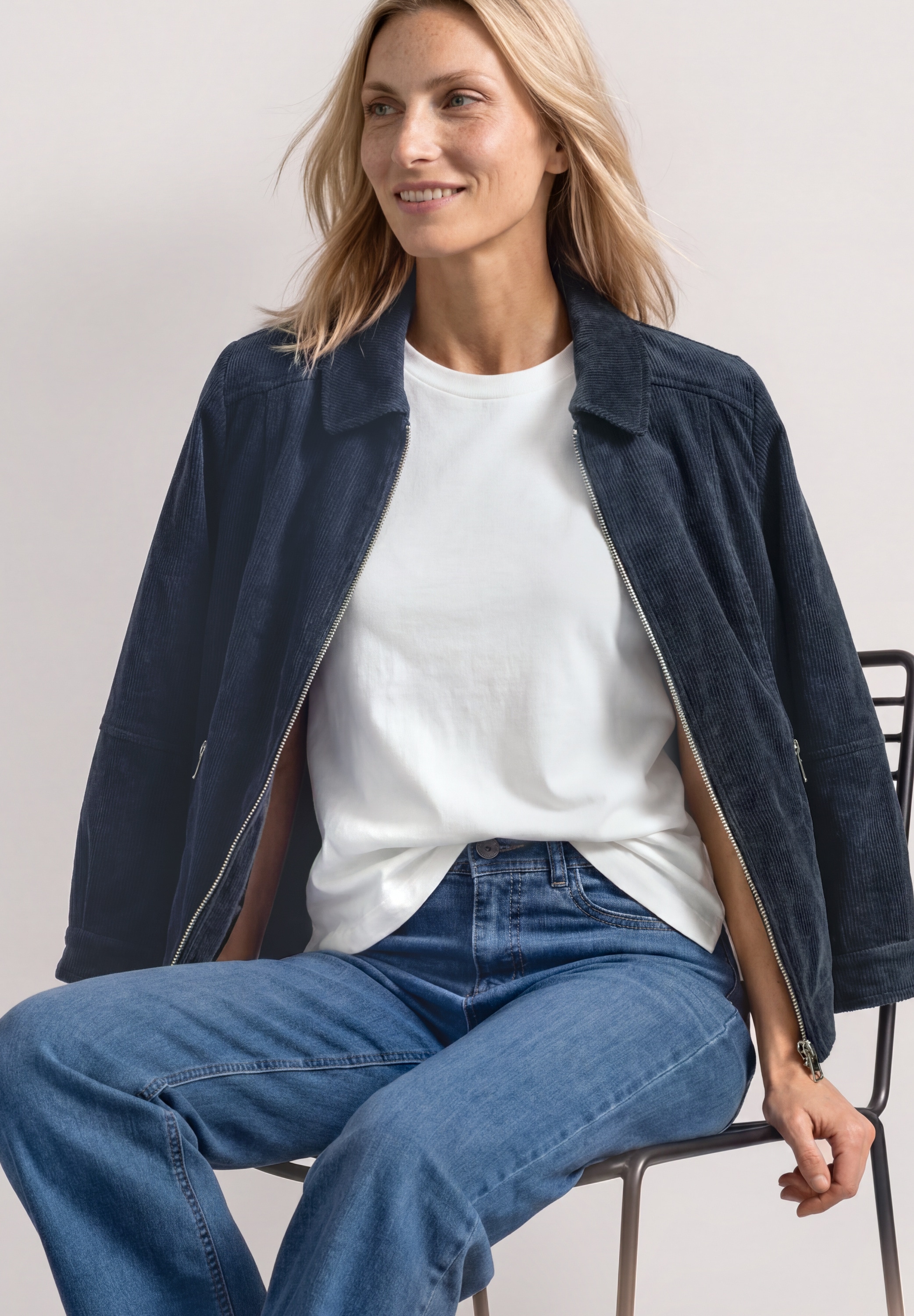 STREET ONE Cordjacke ohne Kapuze 3/4 Arm Cordjacke mit Hemdkragen