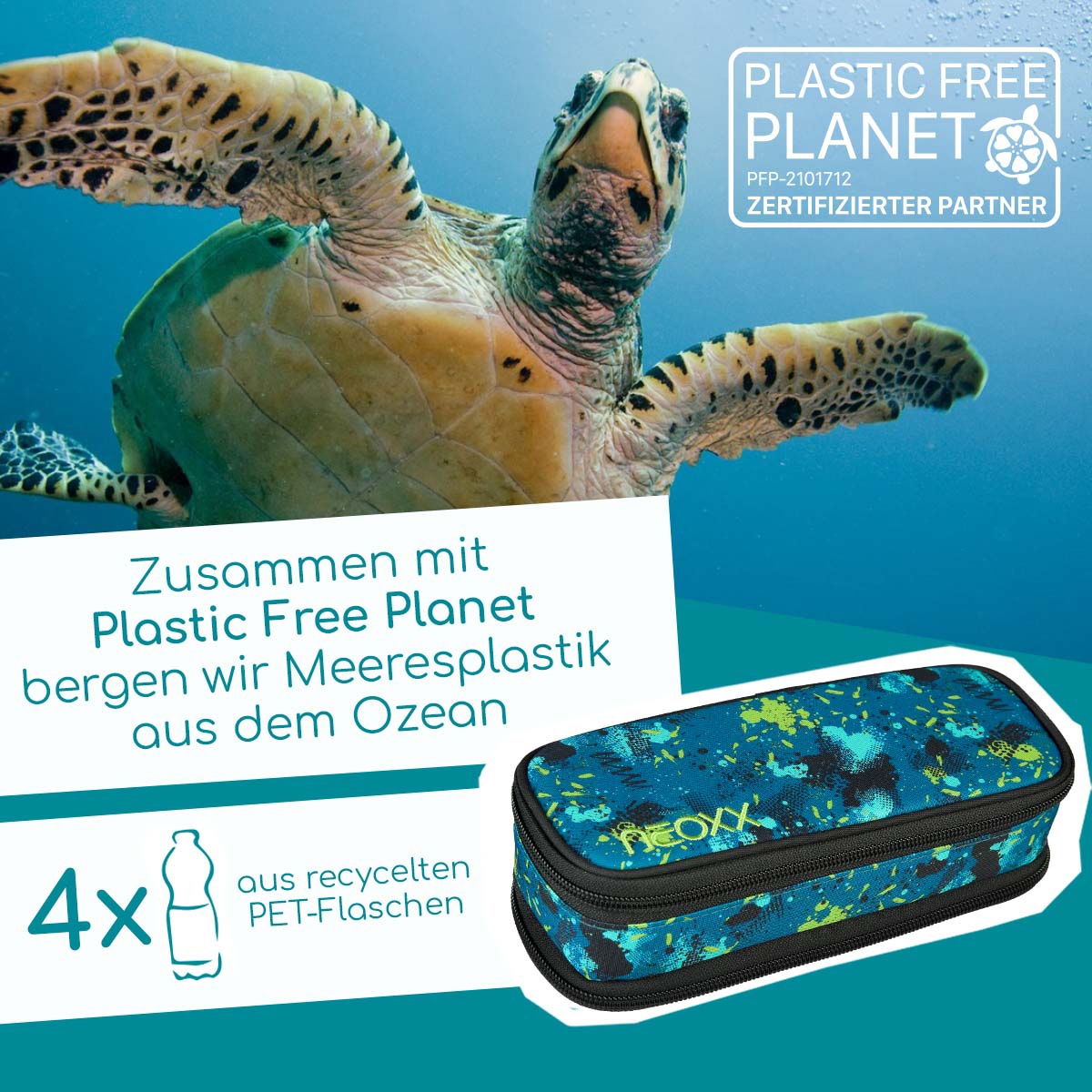 neoxx Schreibgeräteetui »Schlamperbox, Catch, Petrol Extreme«, aus recycelten PET-Flaschen