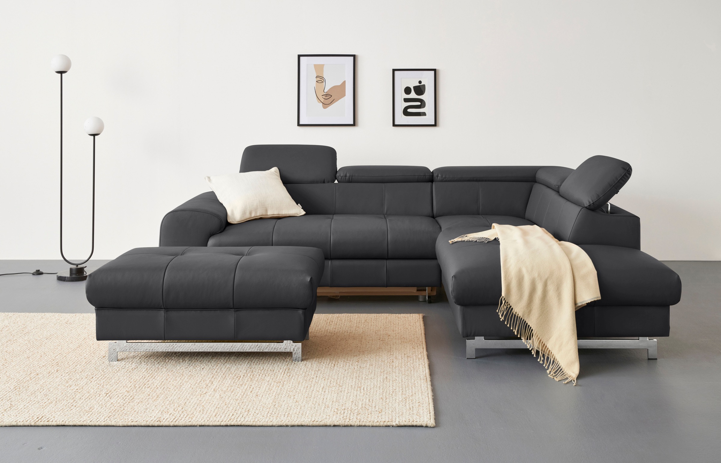 COTTA Ecksofa »Chef L-Form«, mit Kopfteilverstellung, edle Metallkufen, wahlweise mit Bettfunktion