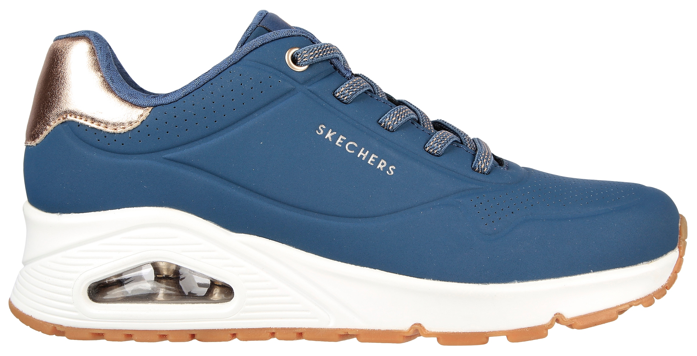 Skechers Slip-On Sneaker »UNO SHIMMER AWAY«, Slipper, Freizeitschuh, Plateausneaker mit modischem Keilabsatz