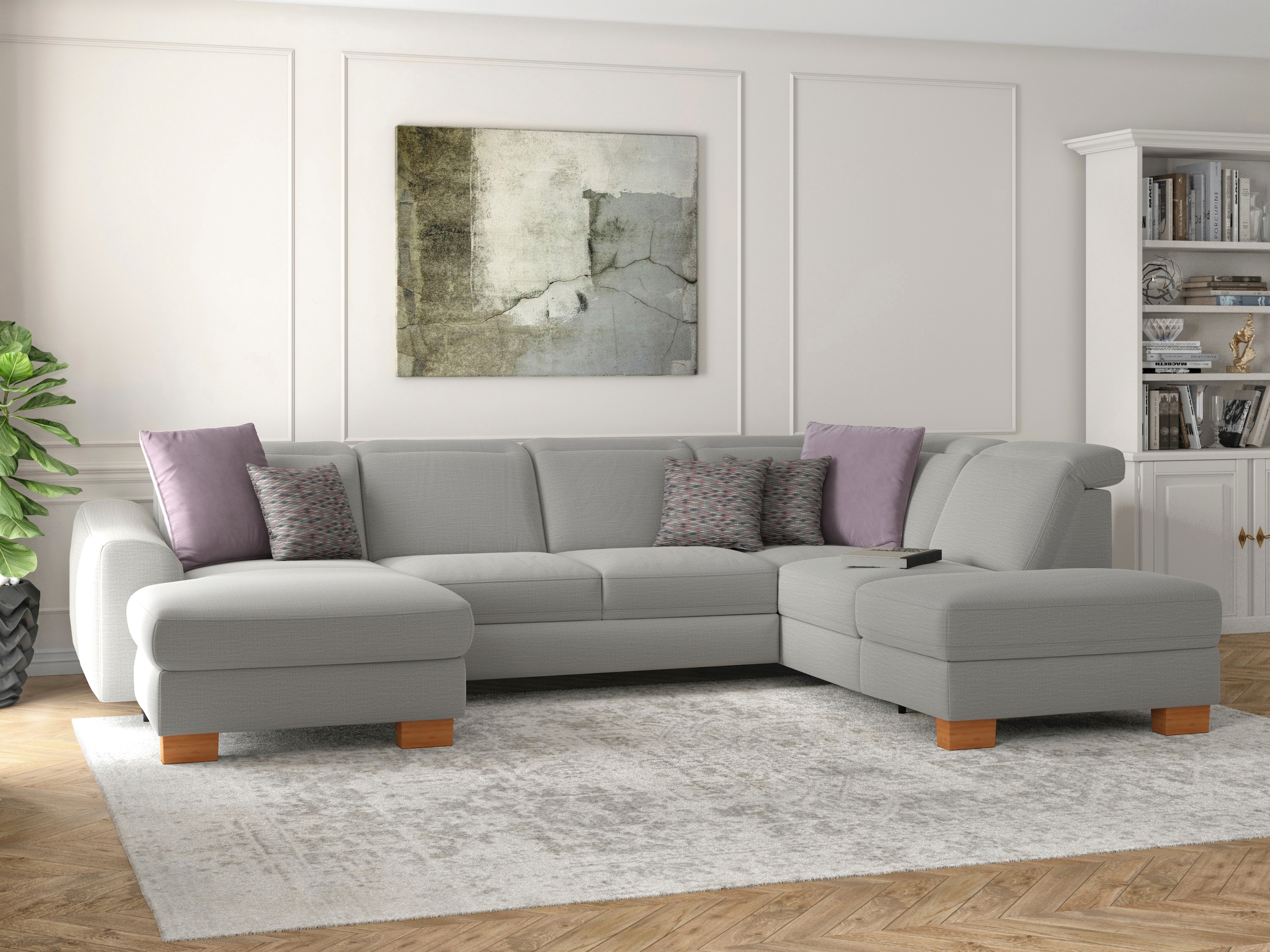 sit&more Wohnlandschaft »Dundee U-Form« mit Federkern und Massivholzfüßen, wahlweise mit Kopfteilverstellung