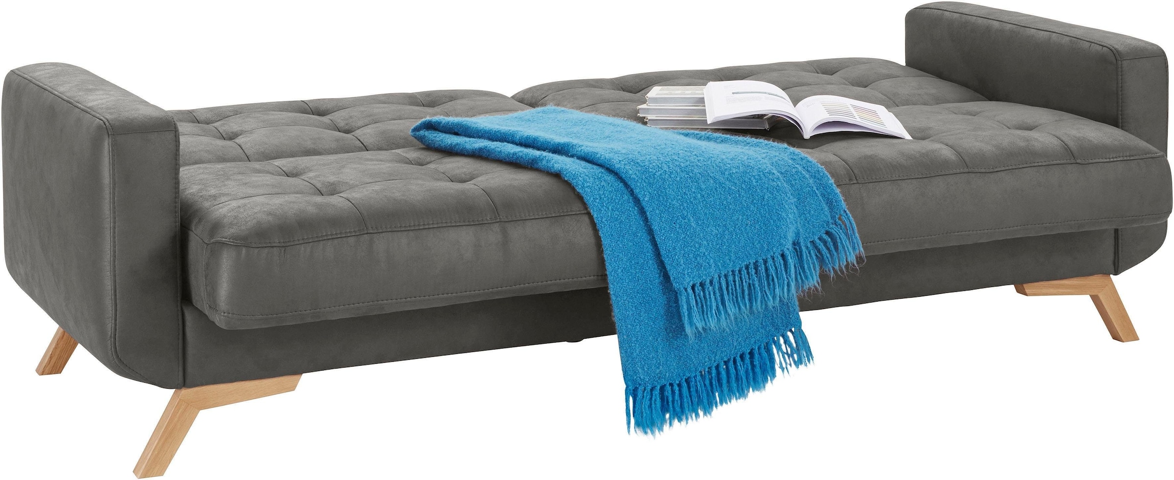 exxpo - sofa fashion 3-Sitzer »Fiord, aktuelles Design, tolle Detailverarbeitung im Sitz und Rücken«, bequem, wahlweise Kippcouch mit Bettfunktion und Bettkasten, Holzfuß