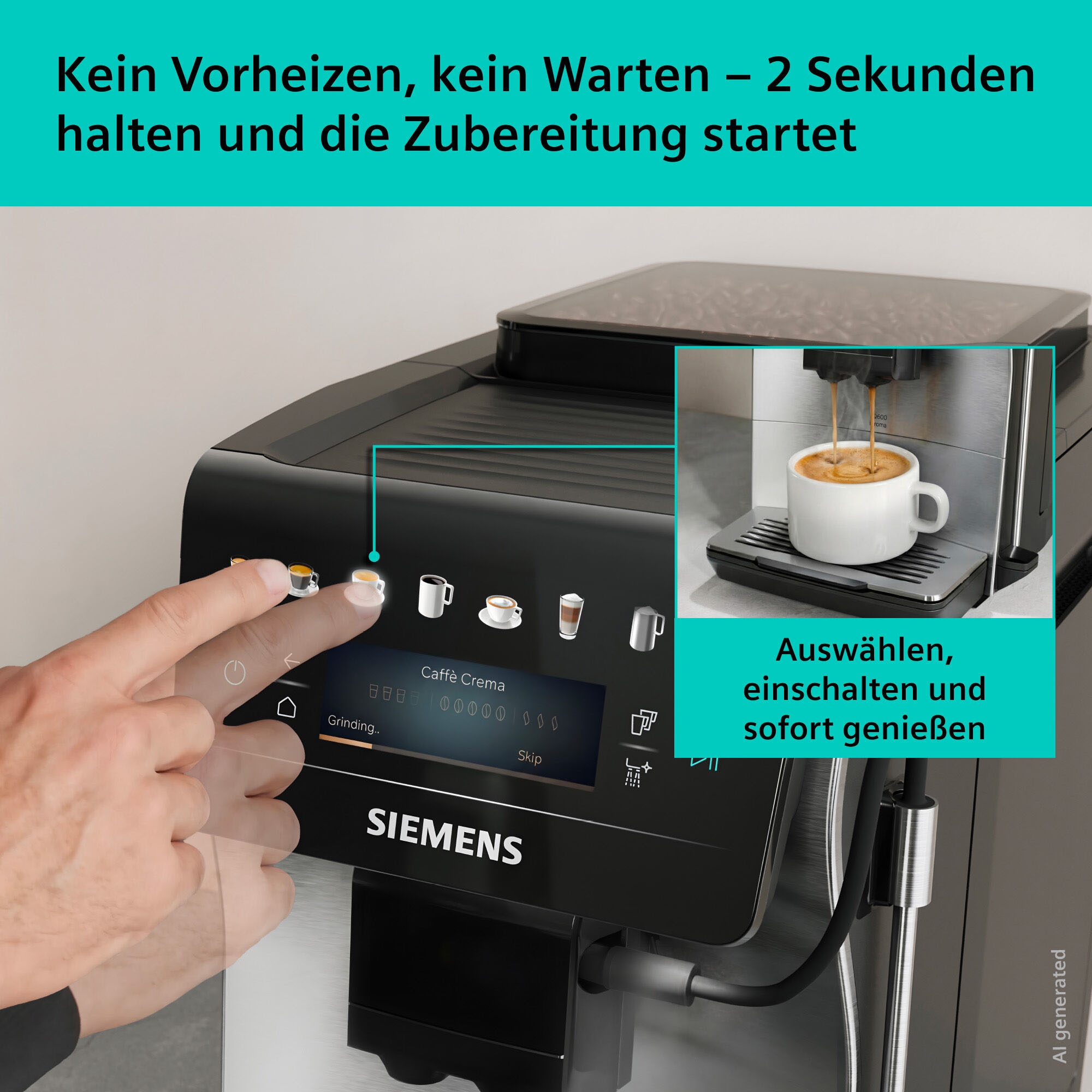 SIEMENS Kaffeevollautomat »EQ600 TP605EM3, 8 Getränke, XL-Getränke, bis zu 480ml, Kannenfunktion« bis zu 10 Favoriten, Doppeltassenfunktion, Keramikmahlwerk, Edelstahl