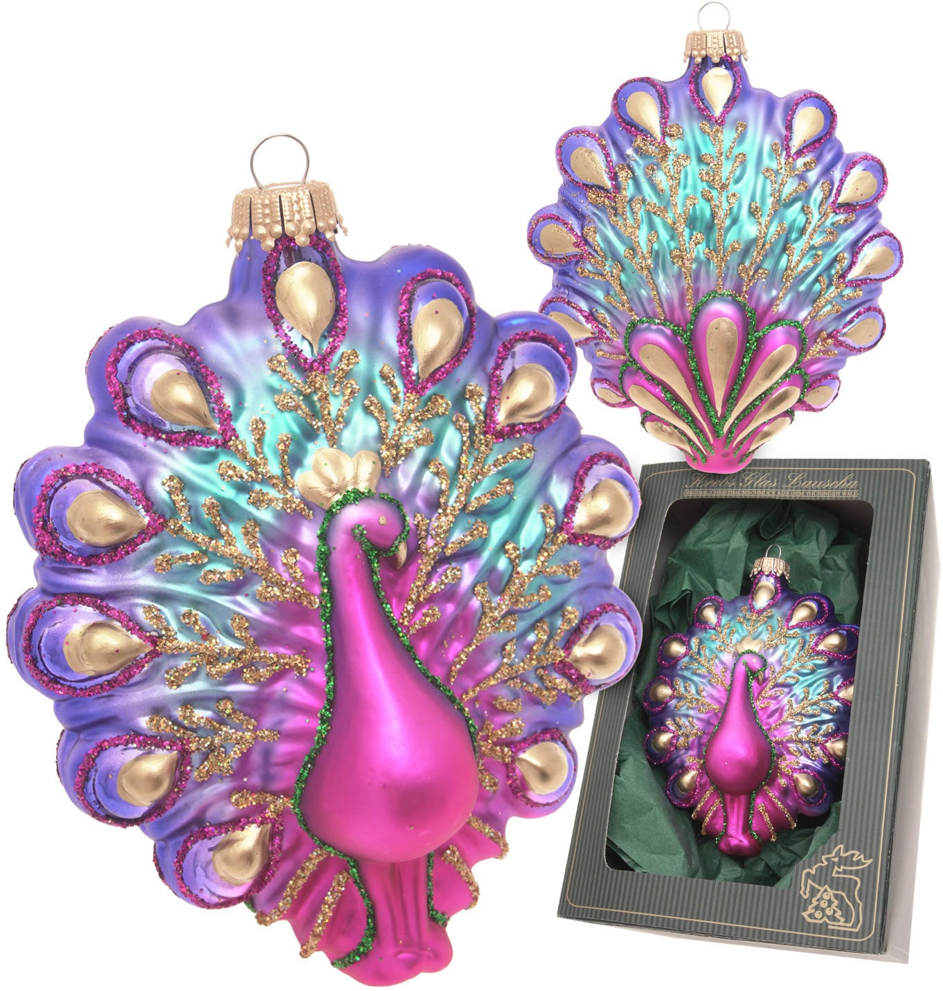 Krebs Glas Lauscha Christbaumschmuck »Pfau, Multicolor, 11cm«, (1 tlg.), Christbaumschmuck aus Glas, mundgeblasen, handgefertigt, Tierfigur