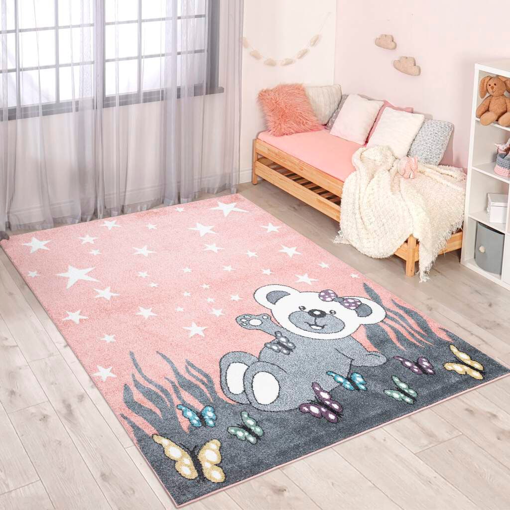 Carpet City Kinderteppich »ANIME916«, rechteckig, Kinderzimmer Teppich Modern mit Mond, Blumen, Wolken, Creme, Multi