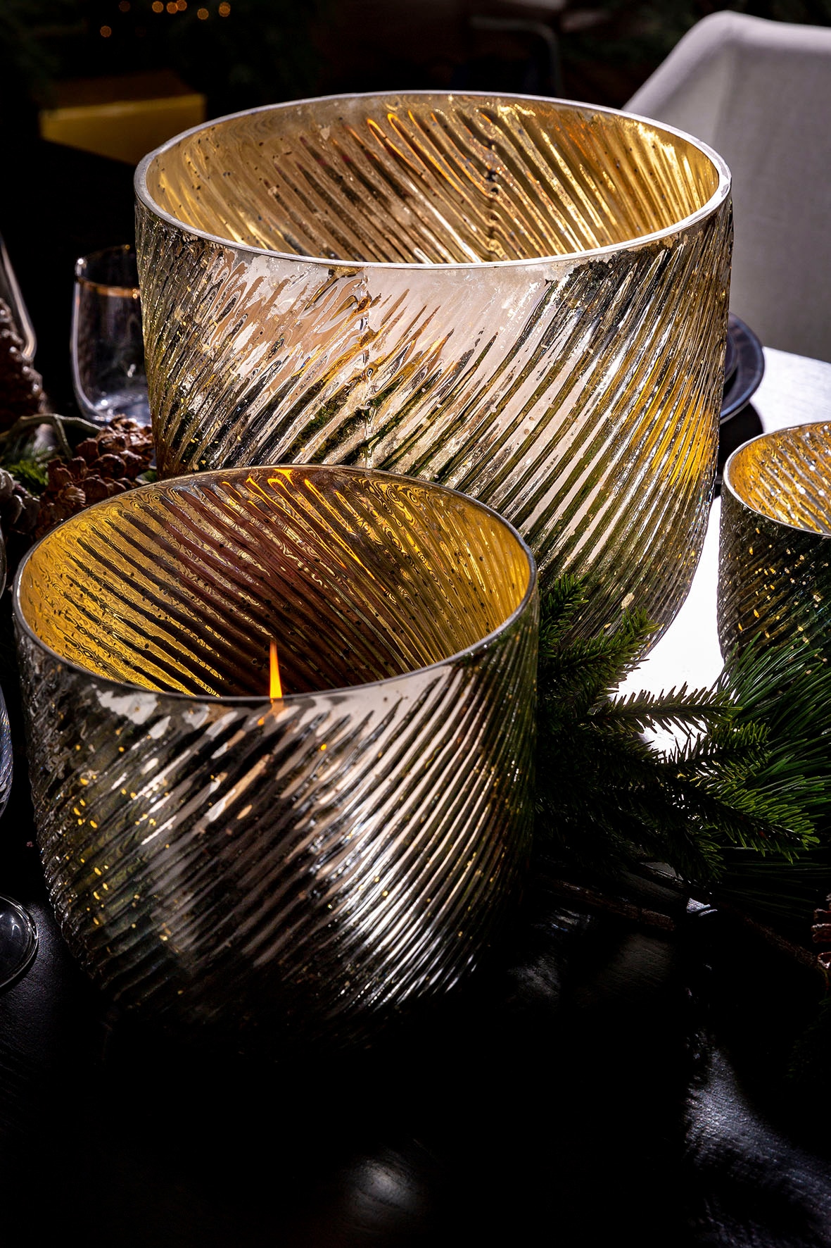 Fink Windlicht »VICKY«, (1 St.), Kerzenhalter aus Glas, in Rillenoptik