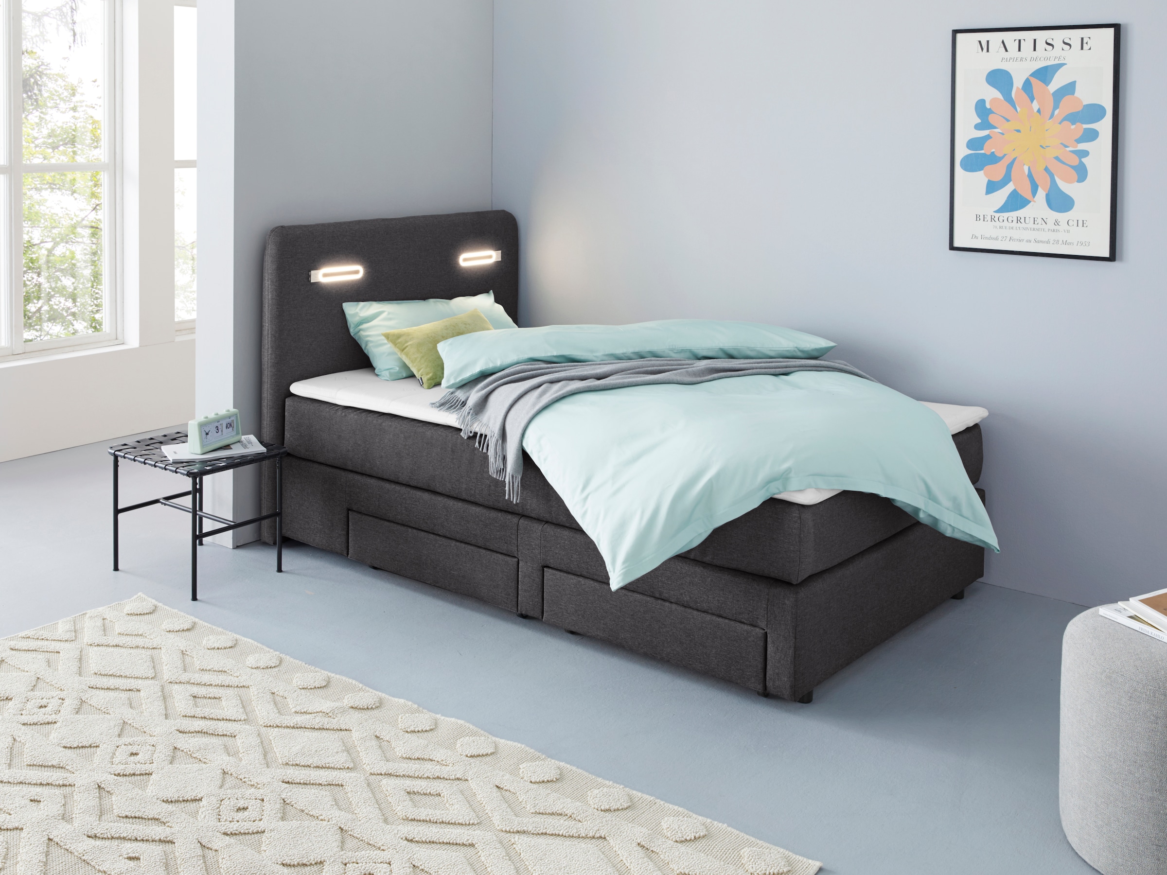 Home affaire Boxbett »Luan« Schubkästen, LED-Beleuchtung und Topper, in Breite 120 cm und 180 cm
