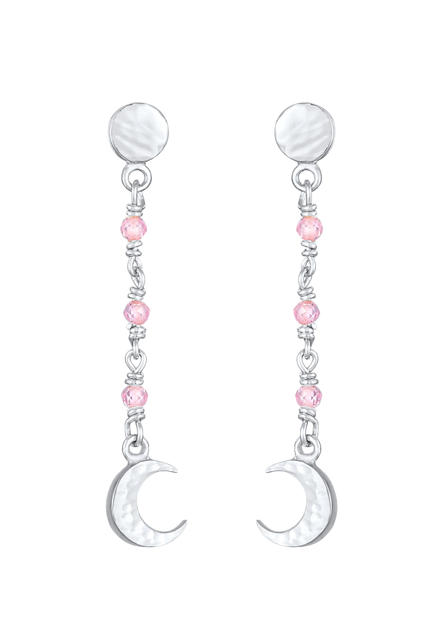 Elli Paar Ohrhänger »Ohrringe Mond Plättchen Struktur Rosa Quarz 925 Silber«