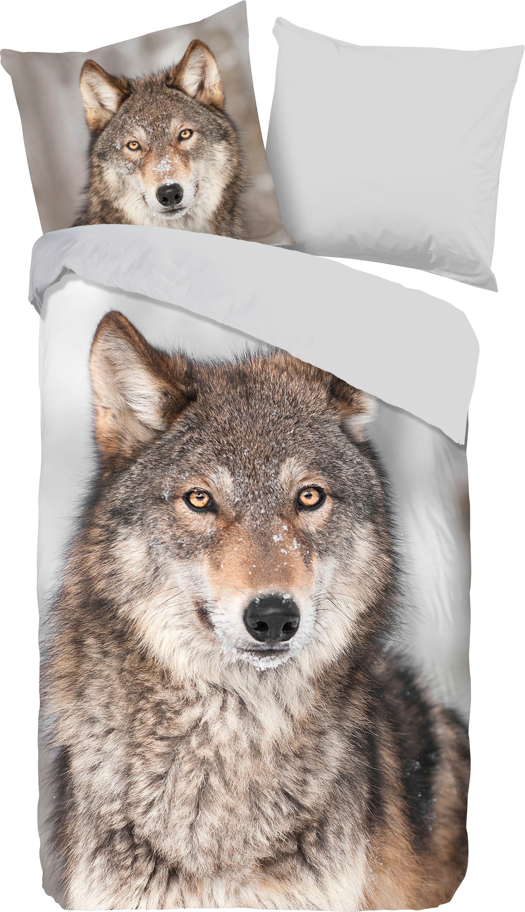 good morning Wendebettwäsche »Wolf«, Biber, 135x200, Winter, Warm, Reißverschluss, Wendeoptik, Wolf