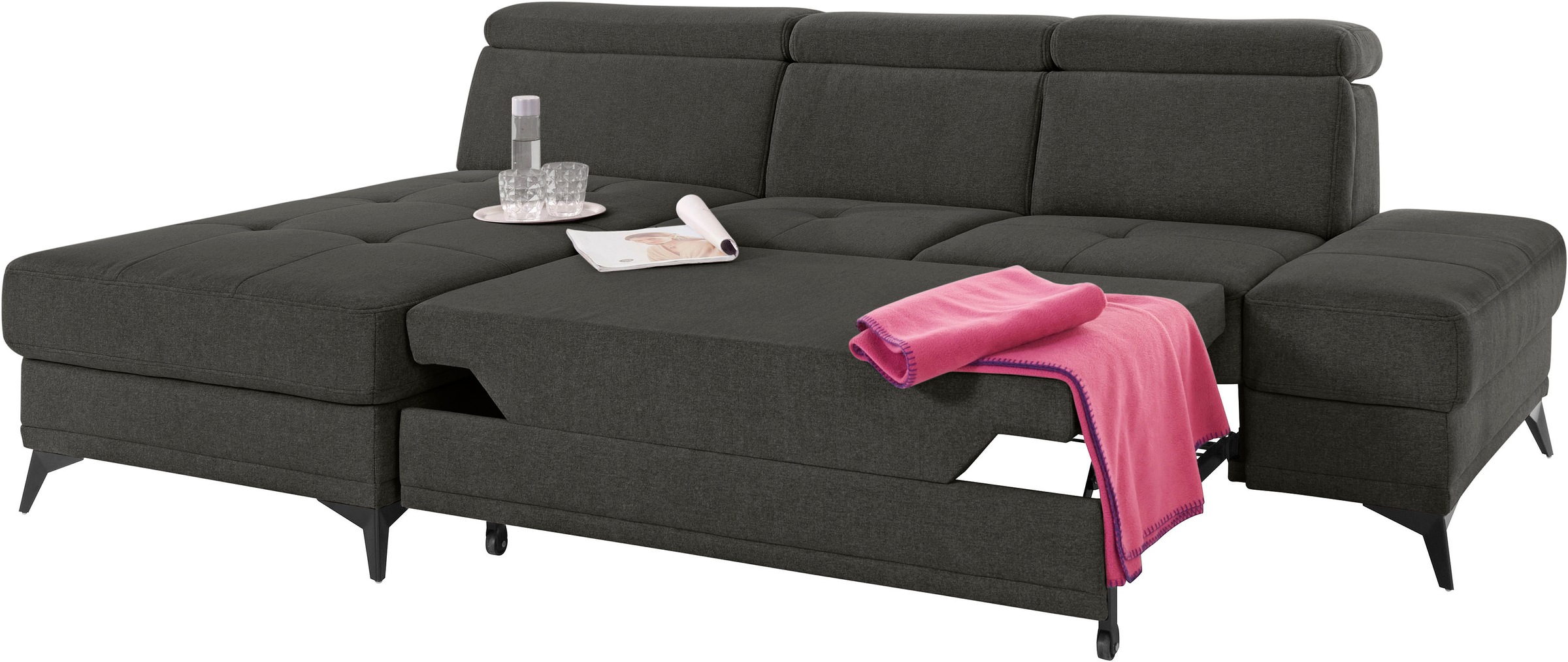 INOSIGN Ecksofa »Cardiz L-Form«, inkl.Kopfteilverstellung und Federkern wahlweise mit Bettfunktion