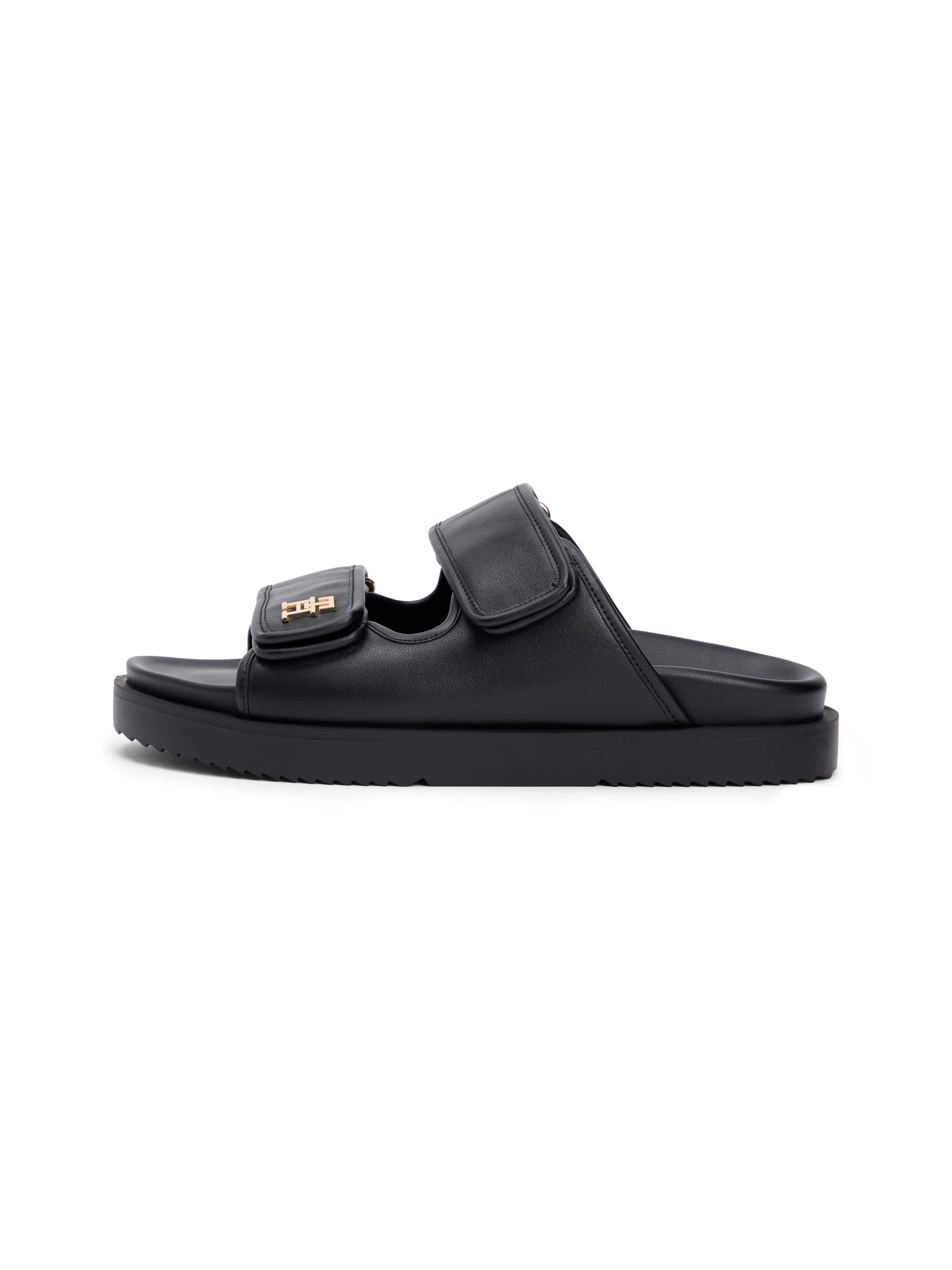 Tommy Hilfiger Pantolette »DOUBLE STRAP LEATHER SANDAL«  Plateau, Sommerschuh, Schlupfschuh mit zwei Klettverschlüssen