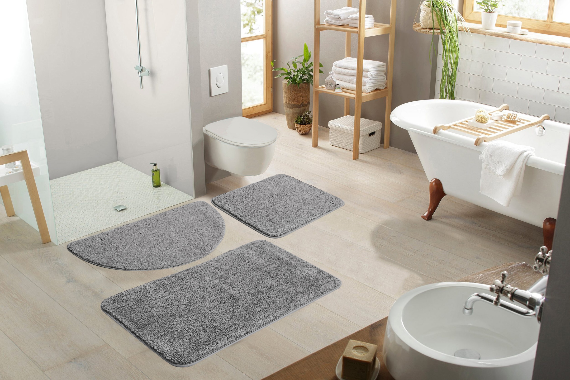 my home Badematte »Regona, Badteppich, Badvorleger, Badezimmer Teppich«, rutschhemmend beschichtet, fußbodenheizungsgeeignet-schnell trocknend-strapazierfähig, Uni Farben, besonders weich, als rechteckig und halbrund erhältlich