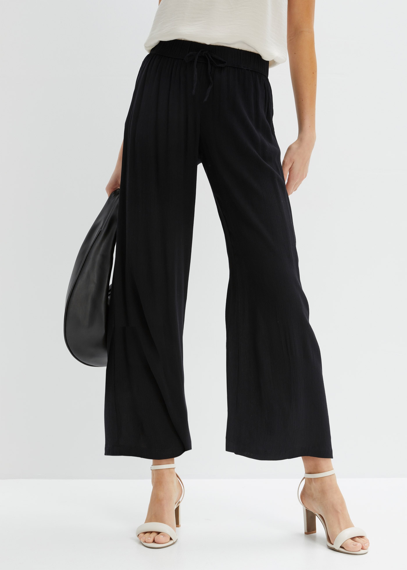 bonprix Schlupfhose  aus Viskose, mit Bindeband, lockere Passform, mit Crinkle-Struktur