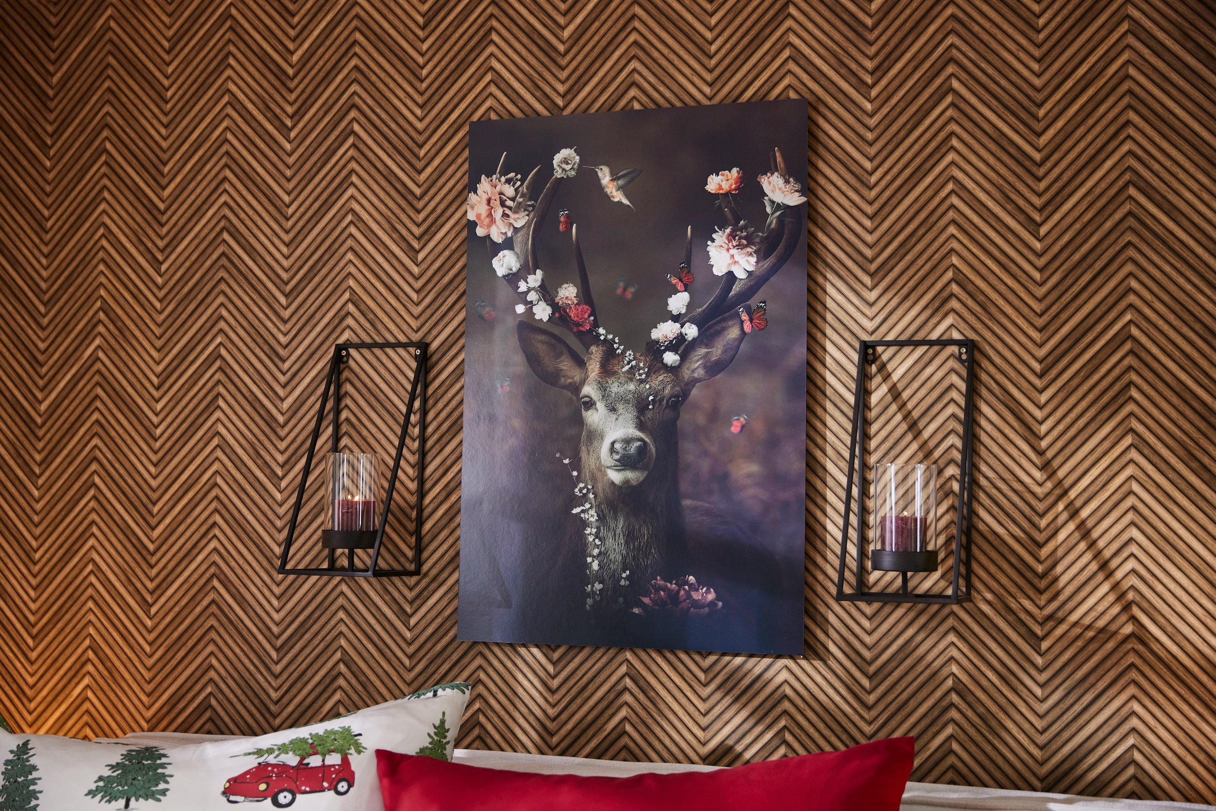 Reinders! Wandbild »Hirsch Romantisch - Kolibri - Schmetterling - Blumenkranz«, Hirsche, (1 St.)