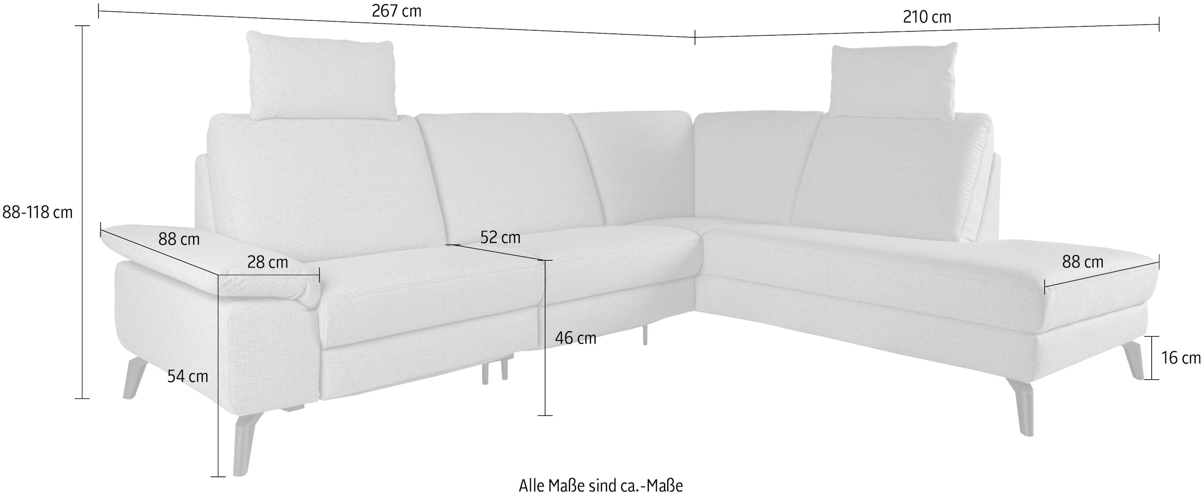 alina Ecksofa, inkl. Kopfstützen, wahlweise mit Relaxfunktion, Breite: 267 cm